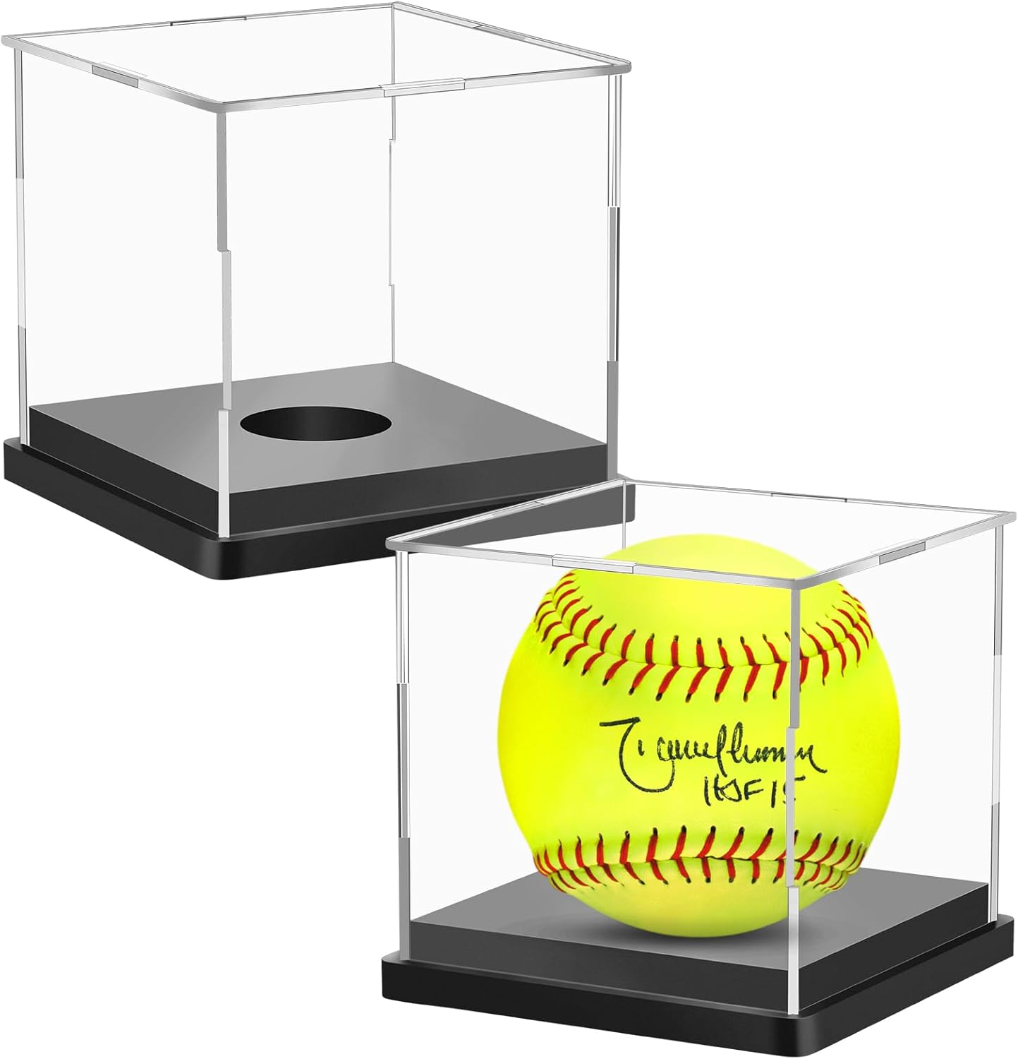 2PCS Softball Display Case Acrylic Clear Display Box Baseball Tennis Golf Protected Stand for Signed Memorabilia Large 12 Inch Sports Game Ball Storage Cube