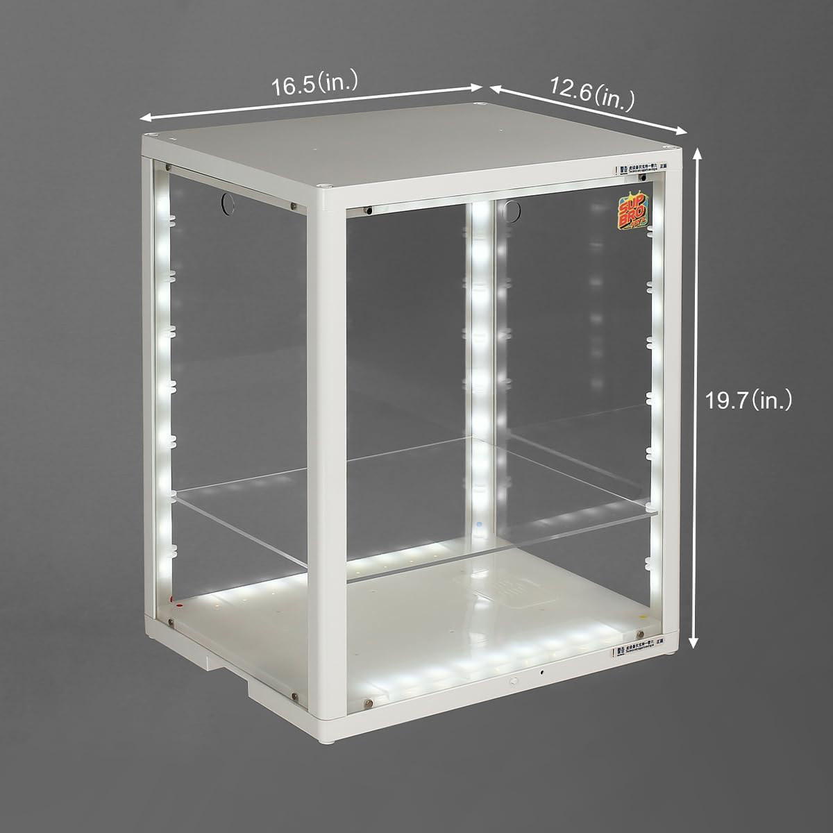 Private Label SupBro Led Clear Acrylic Display Box - Voice Control - Easy to Assemable Display Case, Stackable Show Case for Action Figures Toys, Collectibles Storage- ( 16.5 x 12.6 x 19.7inch (1pack), White) Ecommerce Ready Product