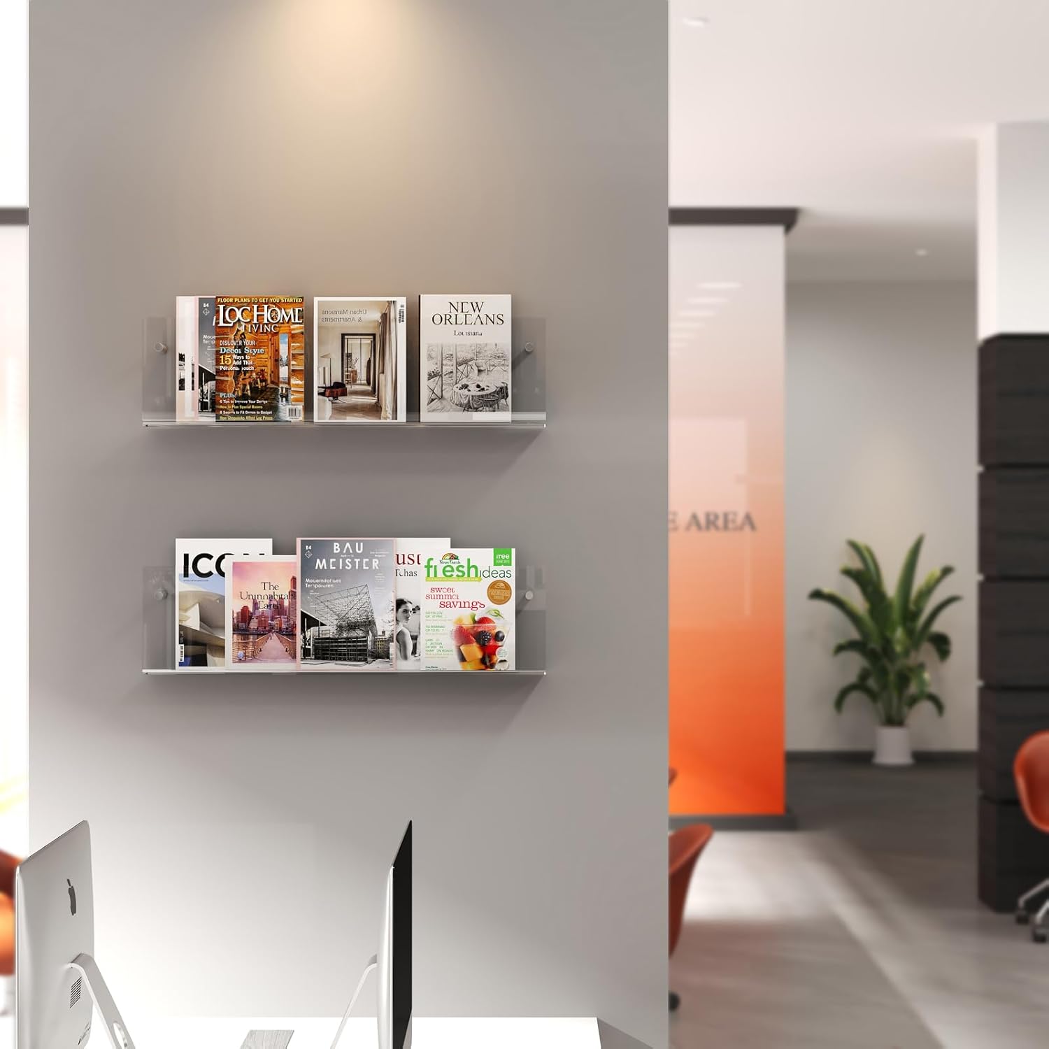 Wholesale Acrylic Magazine Holder, 2 Pack Hanging Bookshelf Magazine Rack, Wall Mounted Floating Brochure Display for Waiting Room, Office, Home (Clear, 24 Inch) China Factory Bulk Supply