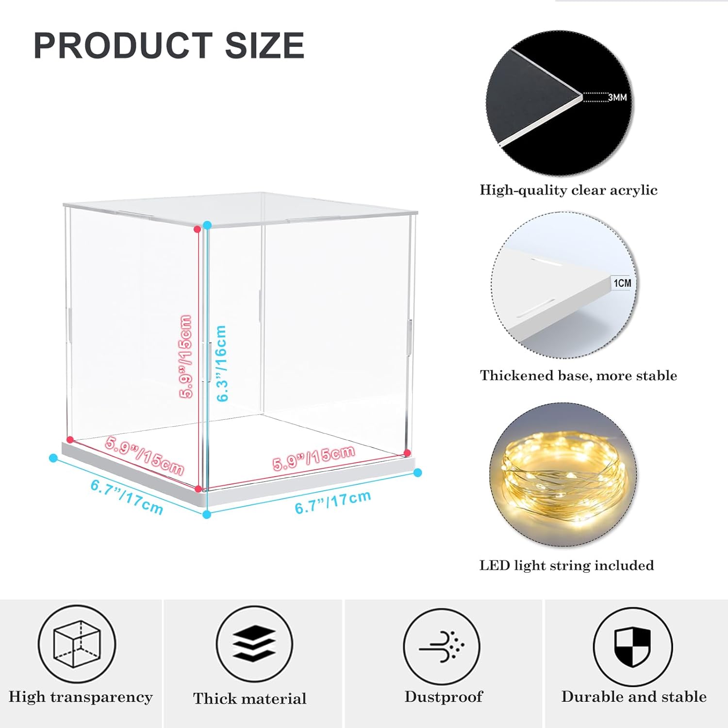 ODM Nynelly Acrylic Display Case for Collectibles with Thick Base, Clear Cube Plexiglass Boxes for Display Figures Dolls, Countertop Case, 6" × 6" × 6" Custom Logo Service
