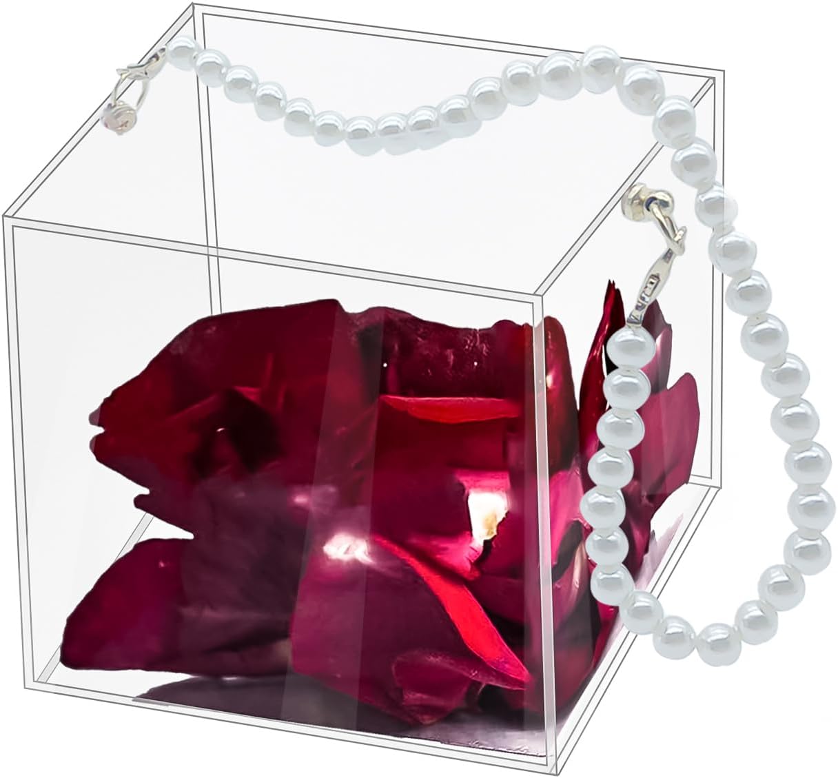 Flower Girl Basket Wedding Basket Petals basket with ribbon Acrylic Flower Holder for Confetti (Pearl)
