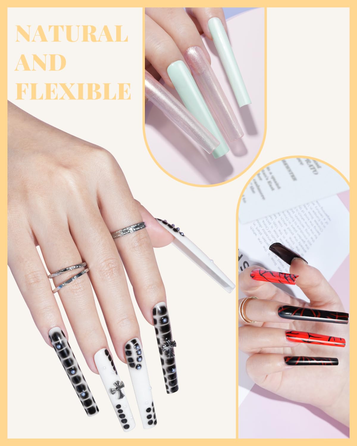 Private Label MORGLES Extra Long Tapered Square Nail Tips, 240 Pcs 3XL Full Cover Fake Tips Clear Nail Kit with Glue, Clipper, Files and Cuticle Fork for Acrylic Home DIY with Box Custom Logo Service