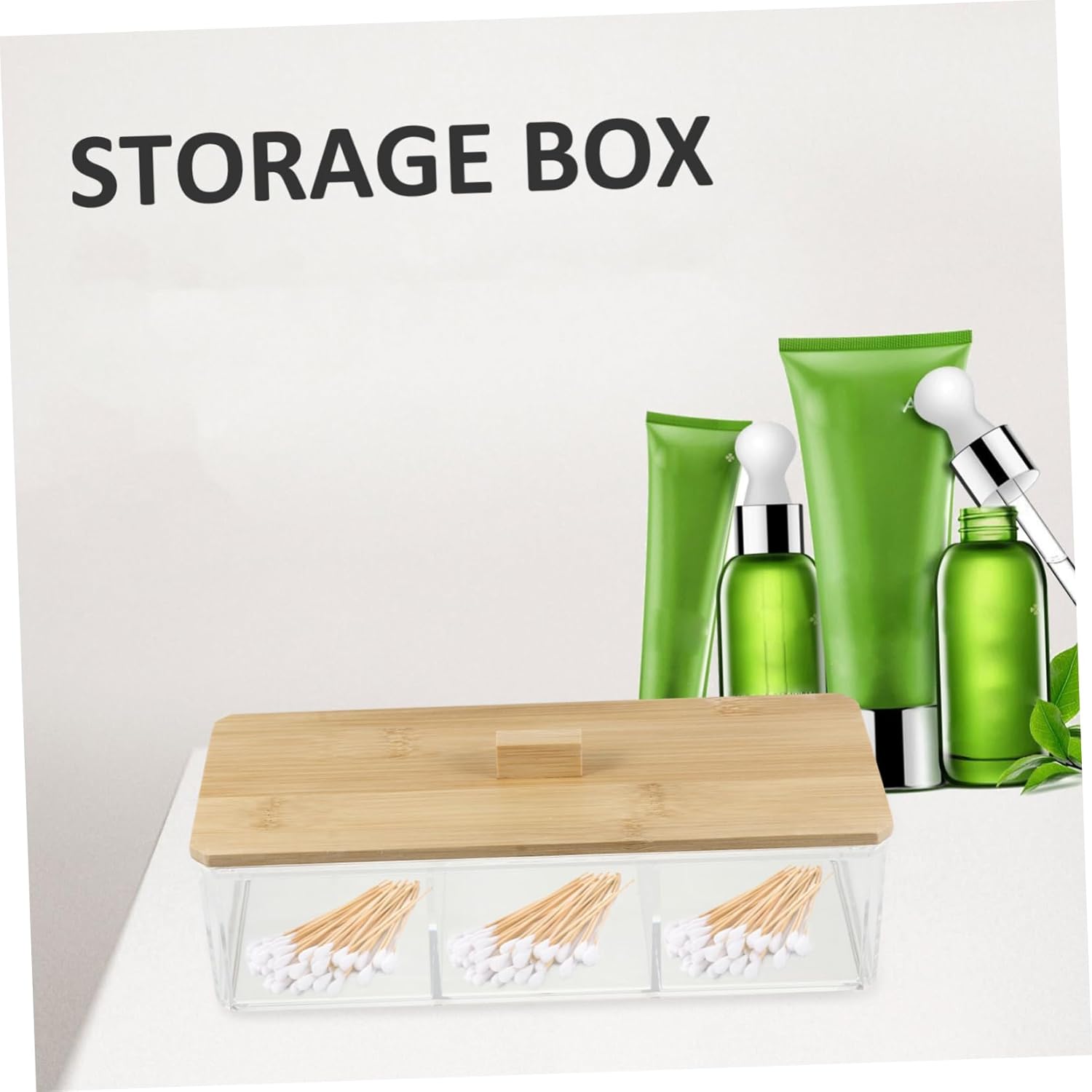 Private Label 1pc Acrylic Makeup Storage Box with Lid Transparent Cotton Pads Holder for Desktop Organization Stylish Vanity Makeup Rack with Smooth Edges for Bathroom and Custom Logo Service