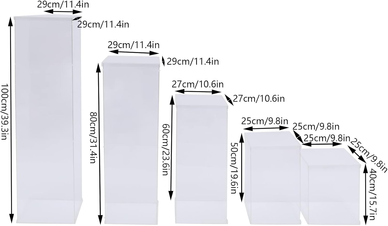 Private Label 5 Pcs Clear Acrylic Pedestal Display Stands, Rectangular Acrylic Vases for Wedding, Parties & Home Decor OEM Wholesale Manufacturer