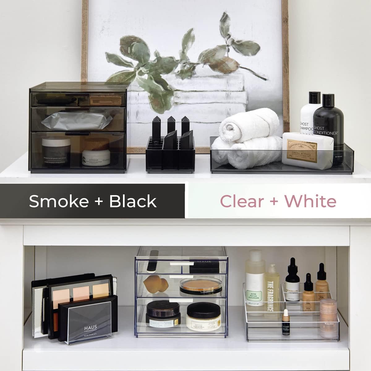 Private Label iDesign Stackable Makeup Drawer Organizer - Vanity Organizer or Desk Organizer - Clear/Matte White Custom Logo Service