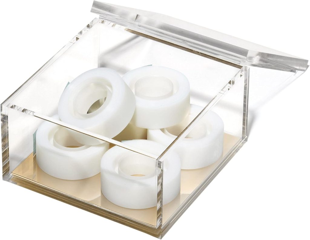 OfficeGoods Acrylic Desk Organizer w/Gold Base – Functional & Elegant Odds & Ends Box for Display or Storage – Perfect for Home or Office, Kitchen, Bathroom Vanity, Curio Display - Large