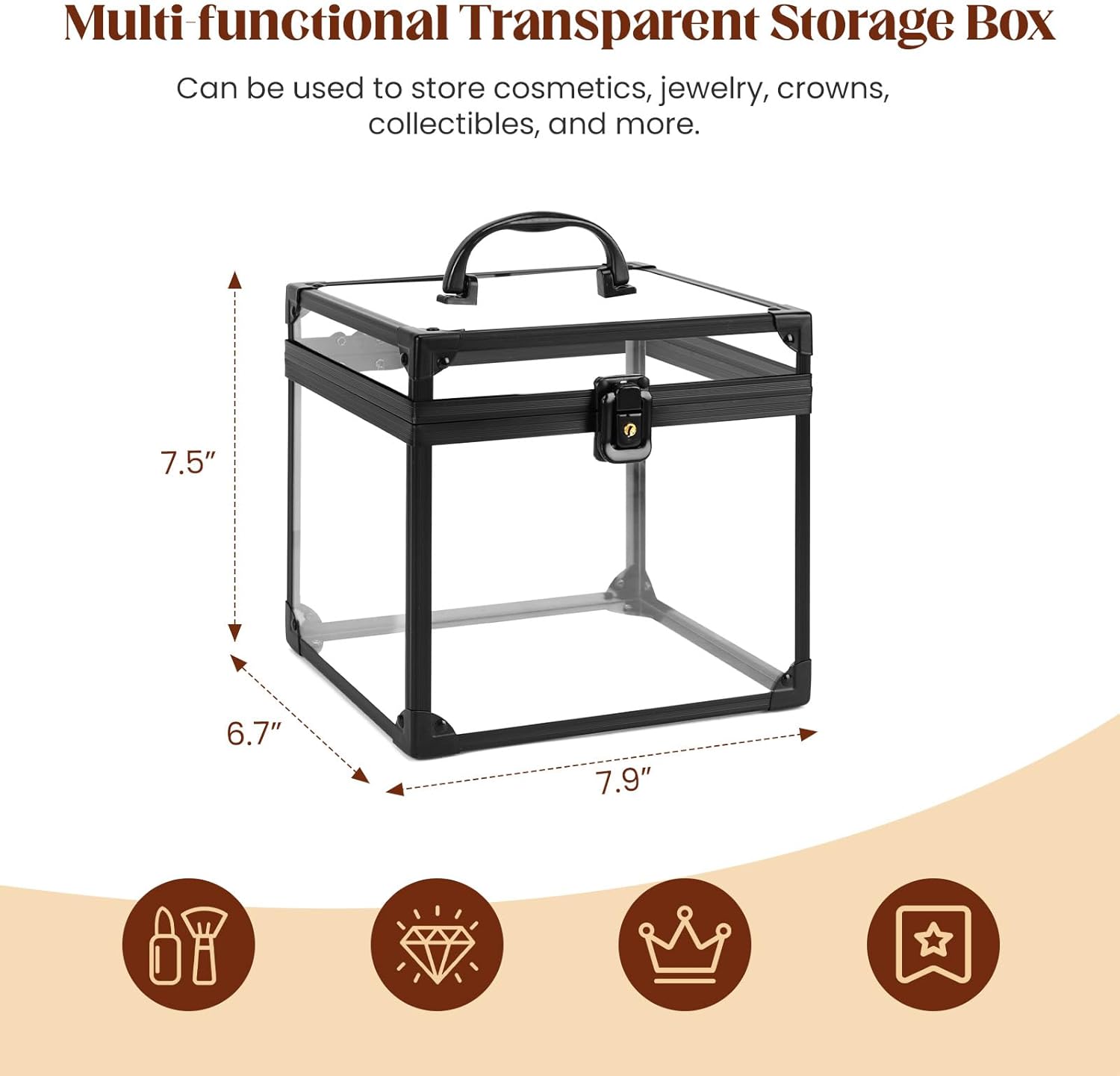 Private Label Crown Box, Clear Makeup Case,Cosmetic Organizer, Large Capacity Transparent Acrylic Artists Display Case for Vanity,Bathroom Counter or Dresser Custom Logo Service