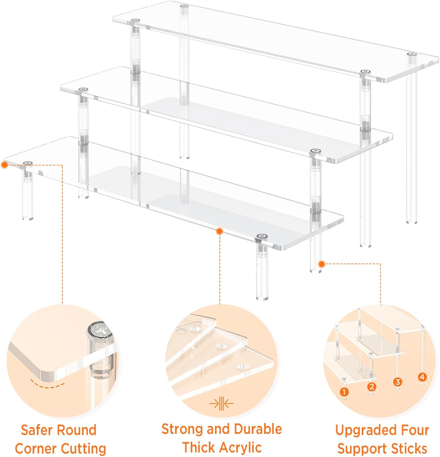 Private Label 3 Tier Acrylic Display Risers, Large Perfume Organizer Stand, Clear Cupcake Stand Holder, Display Shelves for Figurines, Dessert Shelf for Party, Risers Display Stand for Decoration (1 Pack) Custom Logo Service