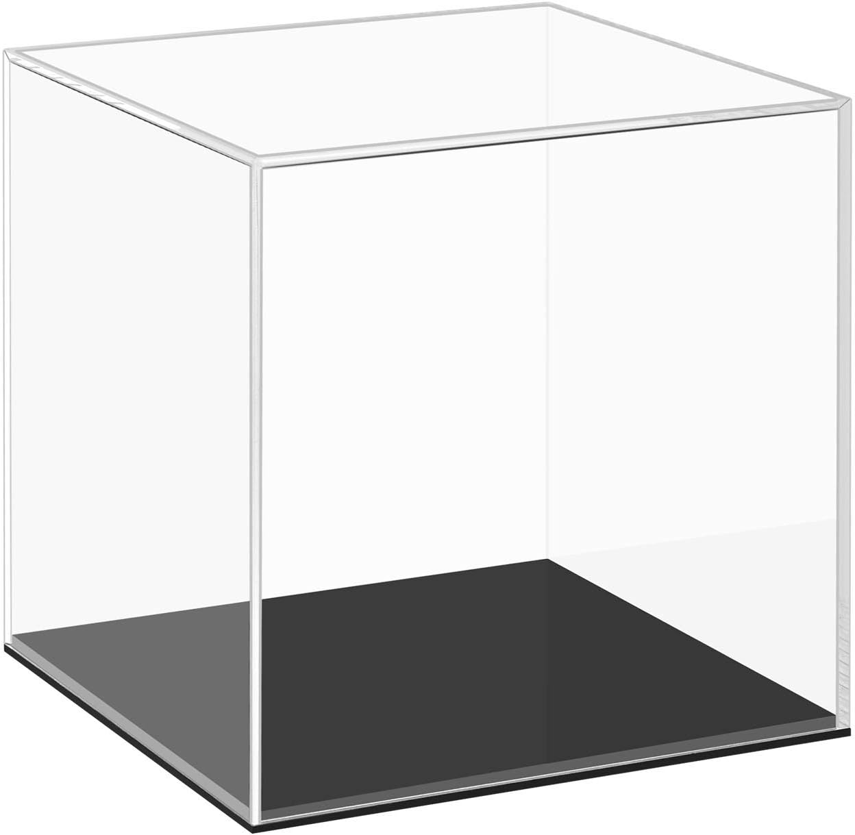 Cliselda Fully Assembled Acrylic Display Case with Black Base - 6x6x6 in Clear Square Acrylic Box Cube Small Storage Containers, Dustproof Plastic Display Box for Collectibles & Action Figures