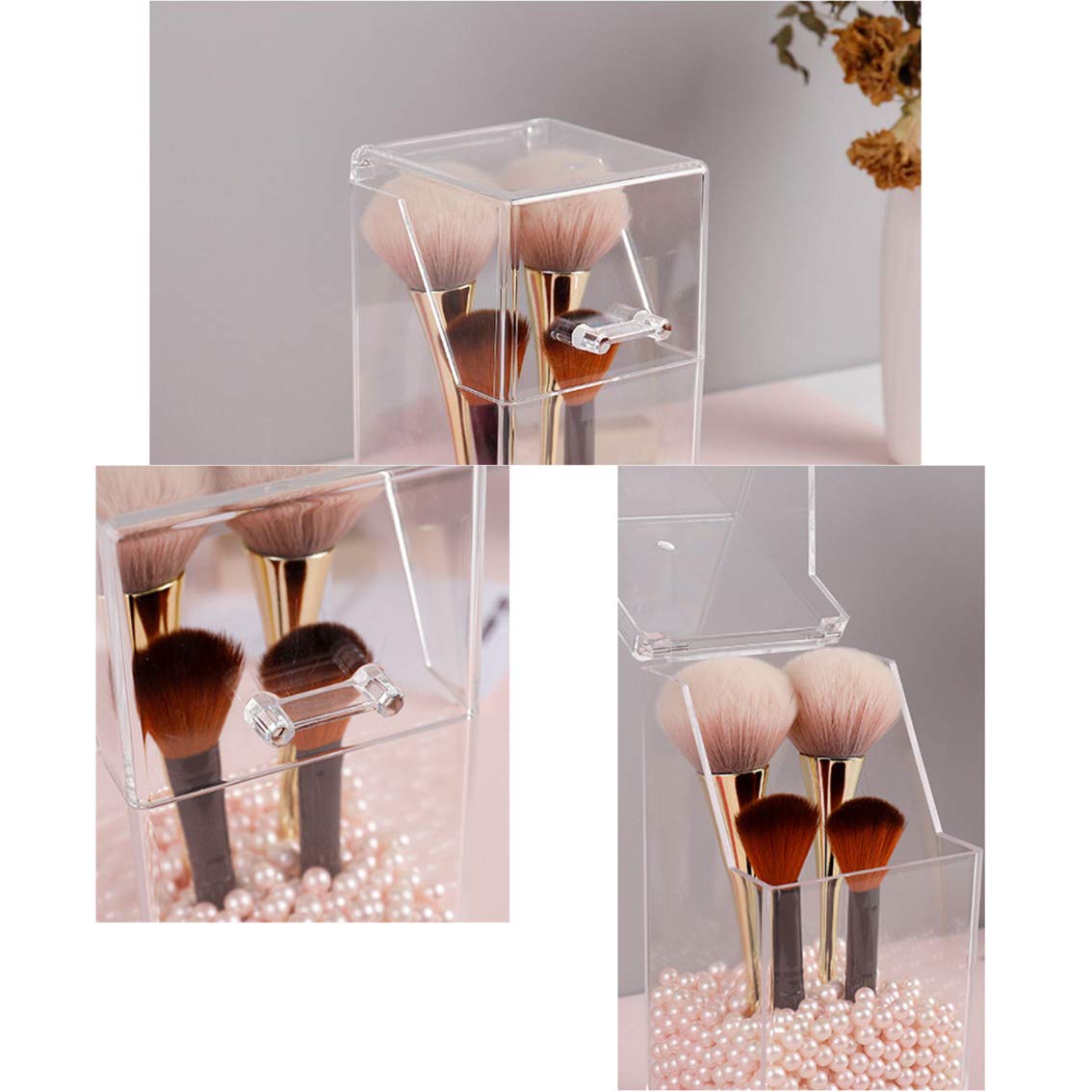 Private Label Makeup Brush Holder Square Acrylic Cosmetic Brush Organizer with Dustproof Lid Eyebrow Pencil Storage Holder Box Makeup Storage Jewellery Storage Container Custom Logo Service