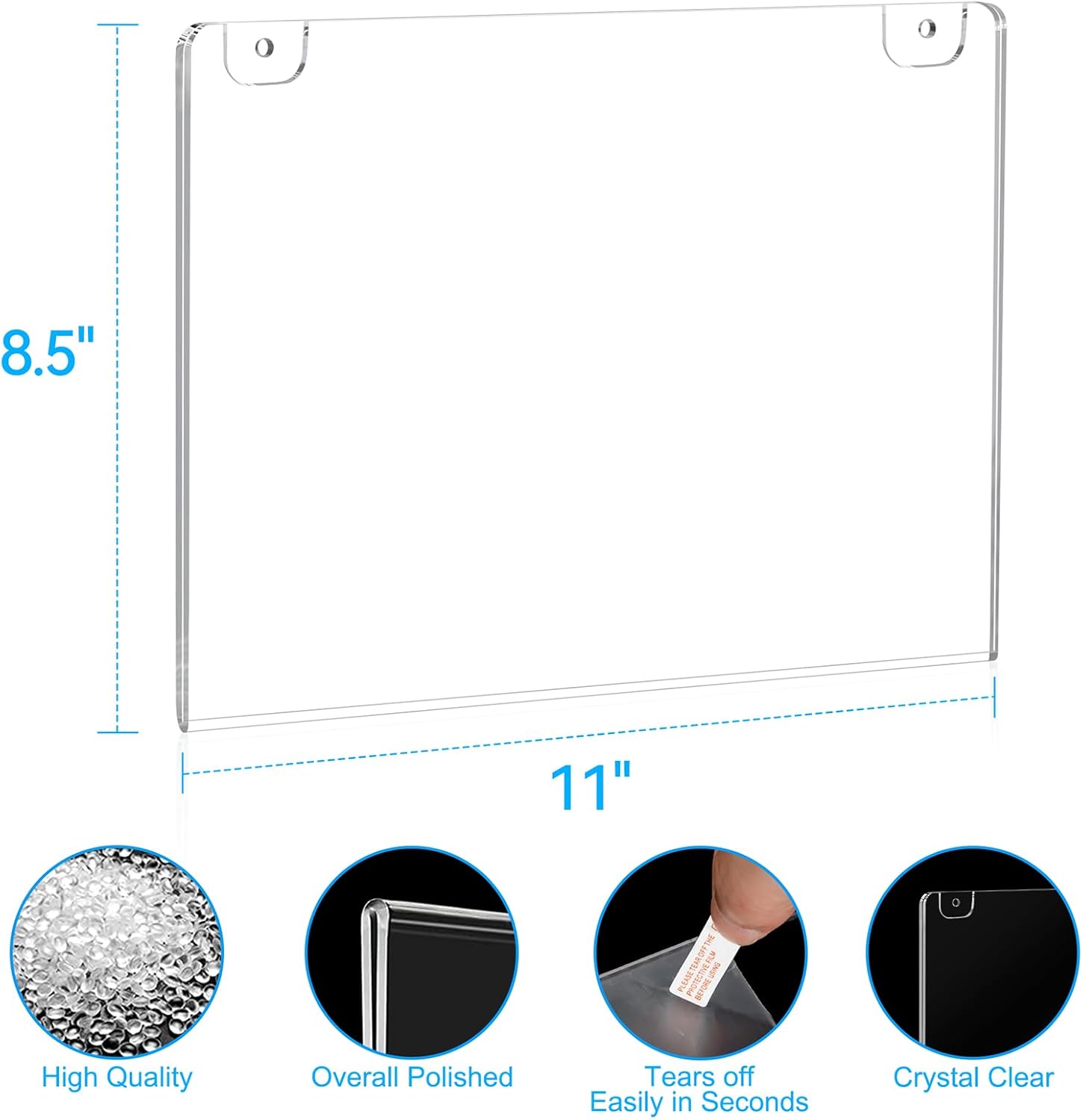 Wholesale EHWINE 4 Pack 8.5x11 Wall Mount Acrylic Sign Holder Horizontal, Acrylic Wall Sign Photo Menu Flyer Display Holder, Plastic Clear Picture Adhesive Frames for Office Party (Provide Mounting Screws) China Factory Bulk Supply