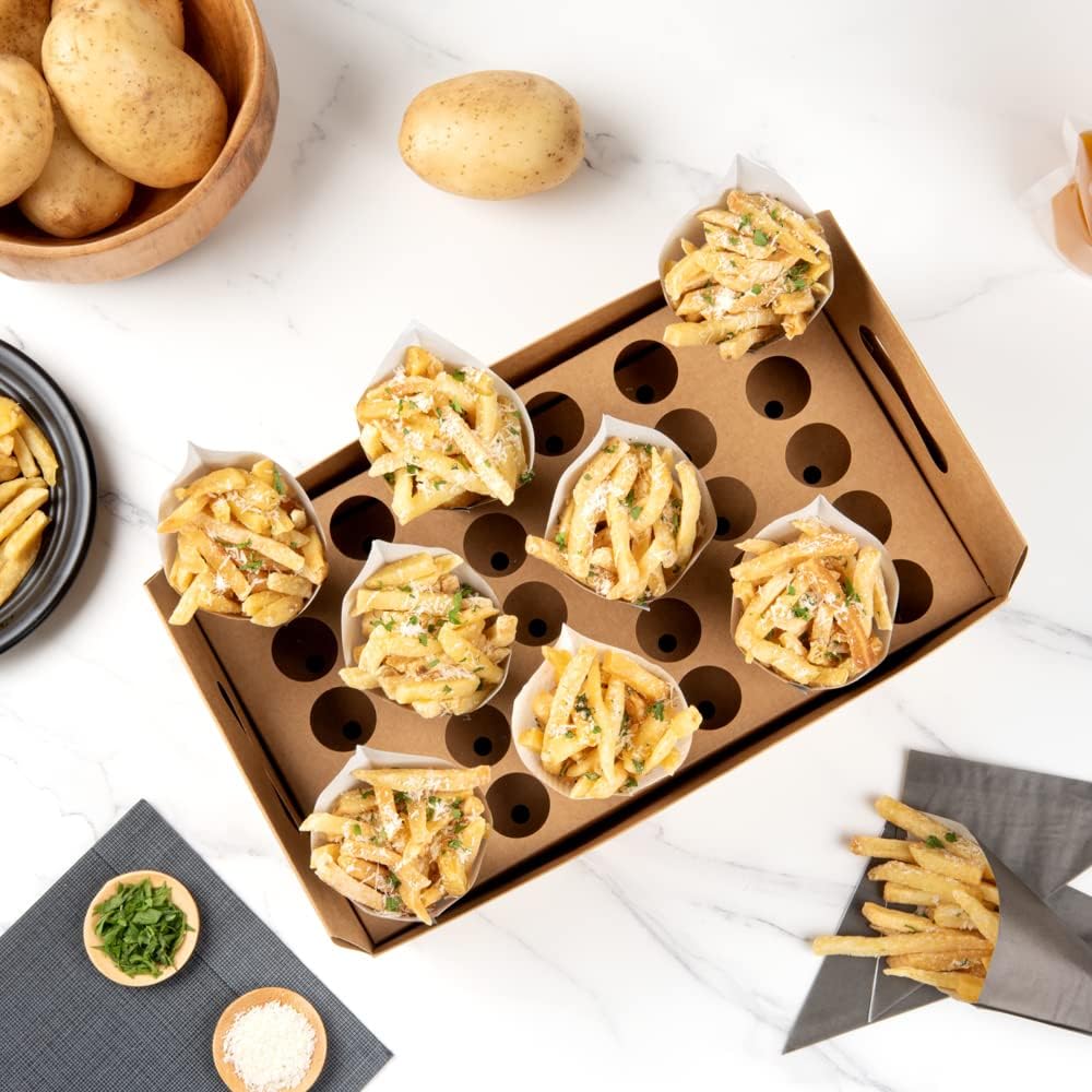 Private Label Restaurantware Cone Tek 14.2 x 8.3 x 5.9 Inch Paper Cone Holders 10 Sturdy Cone Holders - With Handles 30 Slots Kraft Paper Confetti Cone Stand Box Tray For Weddings or Parties Wholesale Manufacturer
