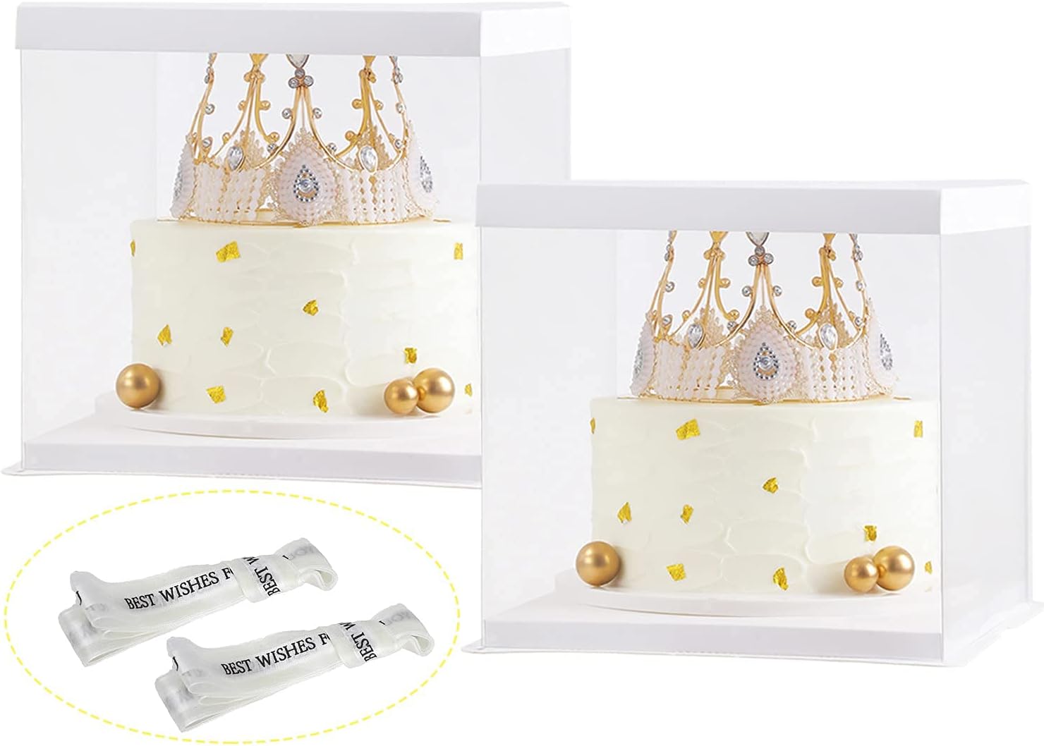 ODM XININSUN 2Pcs Large Cake PET Clear Box, 10" X 10" X 9" with ribbon and pre-folded lid, for 8" cake packing carry, baking cookie display, Carry Tall Layer Gift, Festive Gift Box -White Custom Mold Development