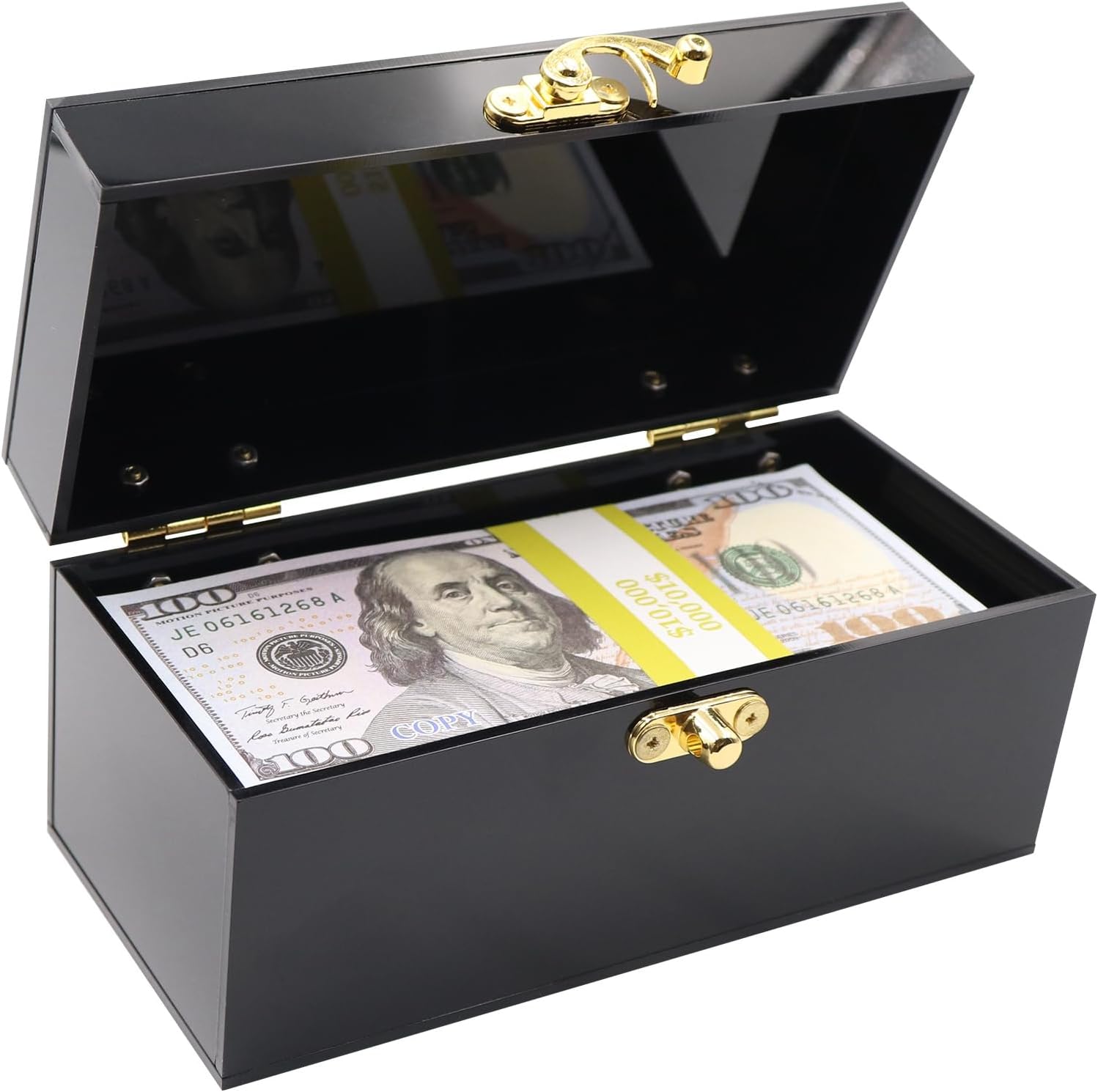 Acrylic Lockable Cash Box with 30 Currency Wrappers, Acrylic Money Storage Box Holder Organizer for Cash, Single Currency Cash Tray Storage Box Holder Organizer for Money, Black