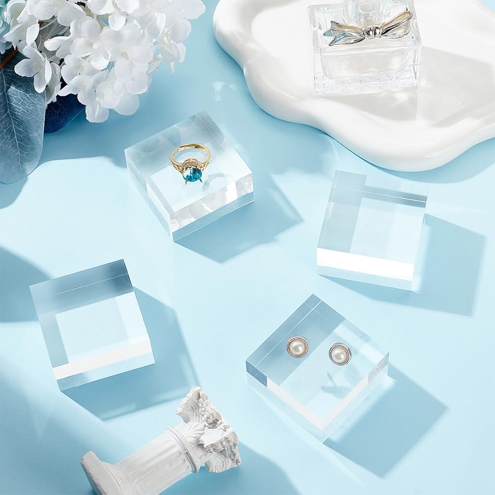 ODM OLYCRAFT 2pcs Clear Acrylic Cube 2 x 2 x 0.9 Inch Acrylic Square Display Block Rectangle Clear Polished Acrylic Display Cube Acrylic Display Block for Ring Jewelry Display Custom Logo Service