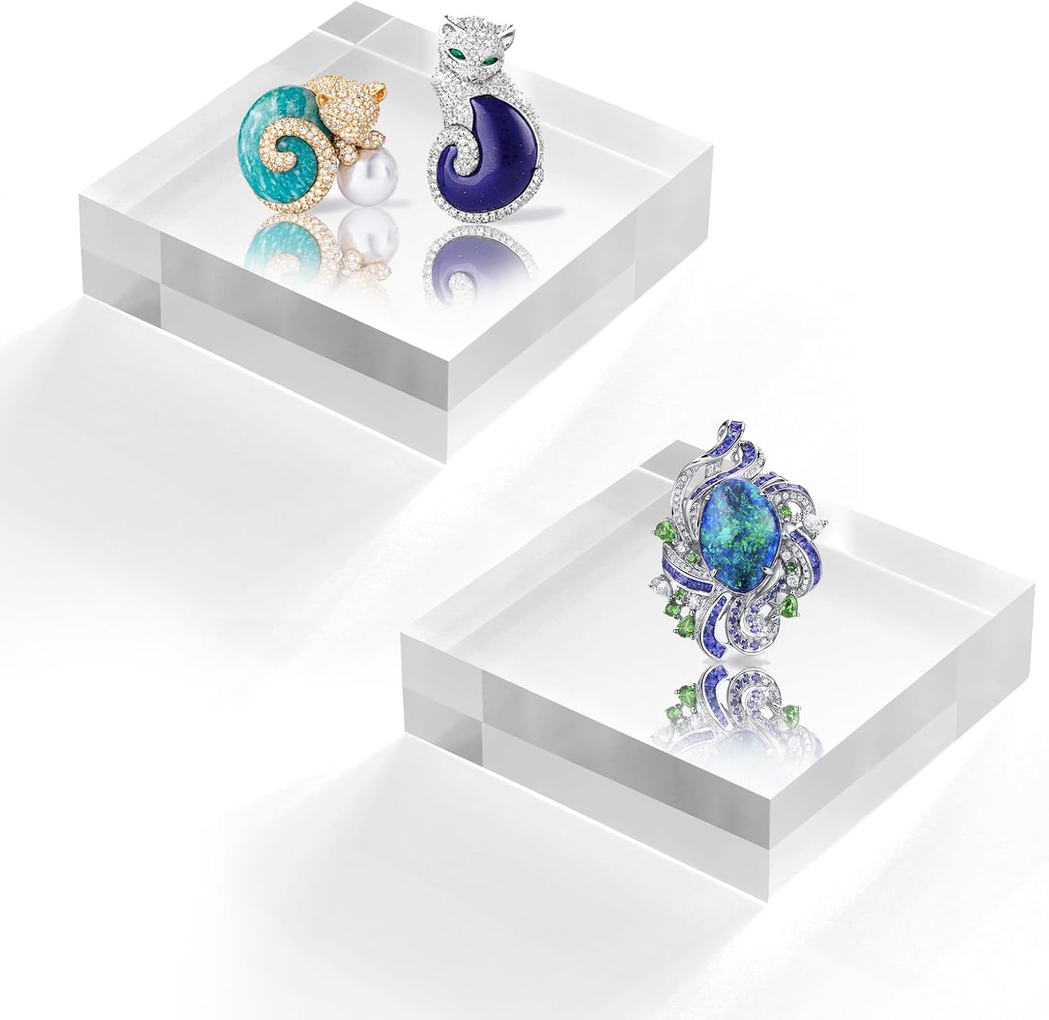Acrylic Base Stand 2 Pieces Acrylic Blocks for Display 4 X 4 X 1 Inch Clear Polished Block Square Cube Riser Display Pedestal Stands for Jewelry Perfume Ring Collection Props Cake