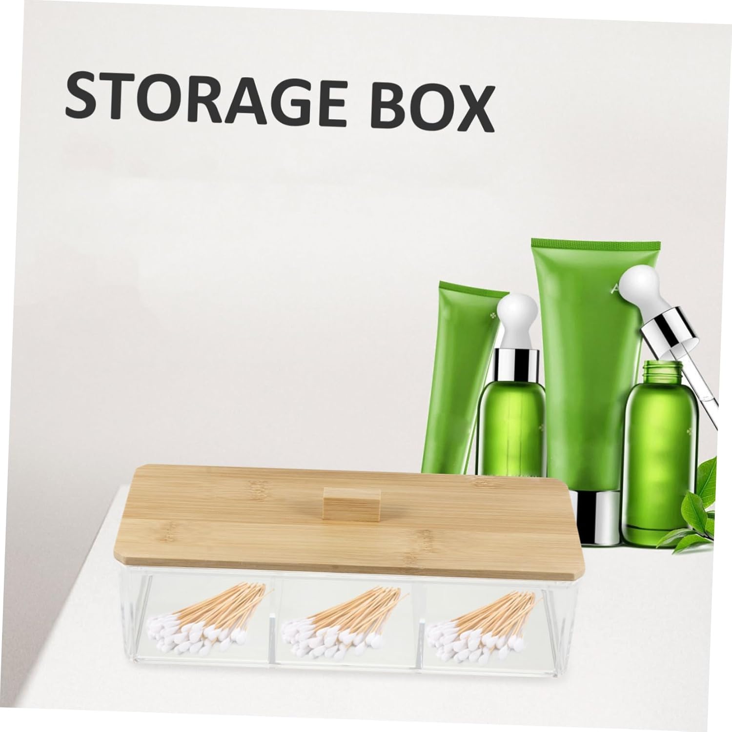 Private Label 1pc Acrylic Makeup Organizer with Natural Lid Compartment Desktop Storage Box for Cosmetics Cotton Pads and Swabs Odorless and Easy to Clean for Home and Office Use Custom Logo Service