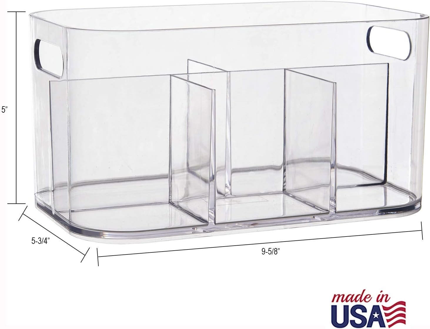 Private Label STORi Bliss 5-Compartment Plastic Cosmetics Storage Organizer | Clear | Rectangular Divided Makeup Bin & Vanity Caddy with Pass-Through Handles | Round Corner Design | Made in USA Factory Direct Price