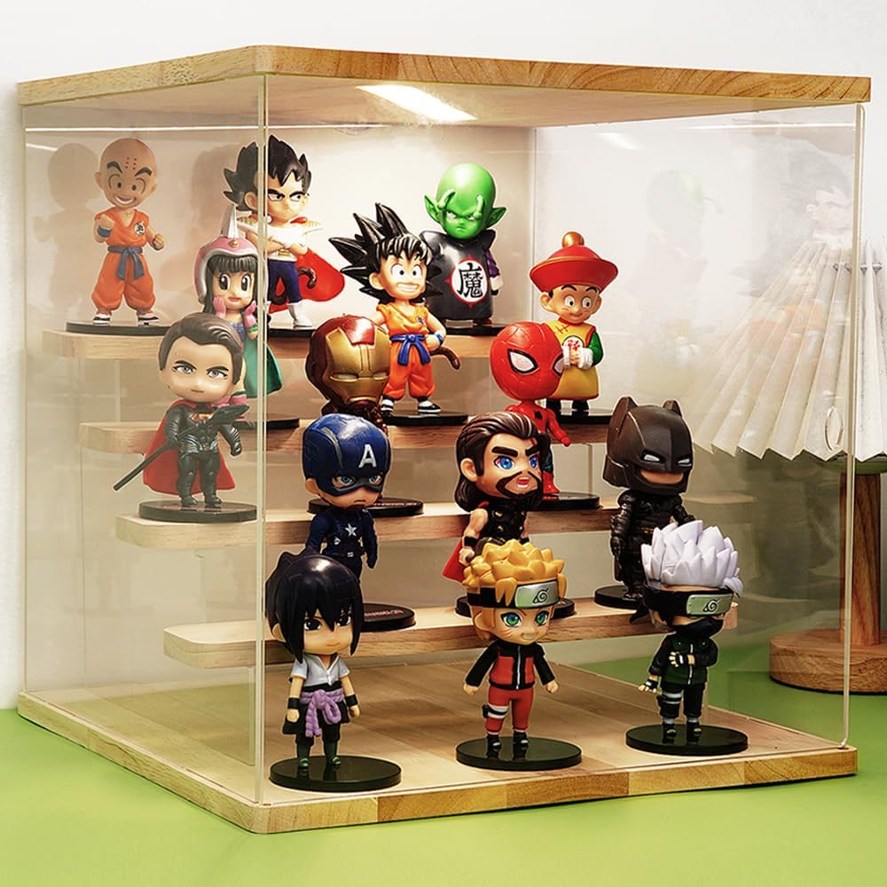 Lighted Display Case – Clear Acrylic Display Box with LED Light, 2 to 5 Tier Dustproof Stand for Collectibles, Action Figures, Funko Pop, Vitrinas para Colecciones (3 Tier 12.6x2.5x10.4inch)