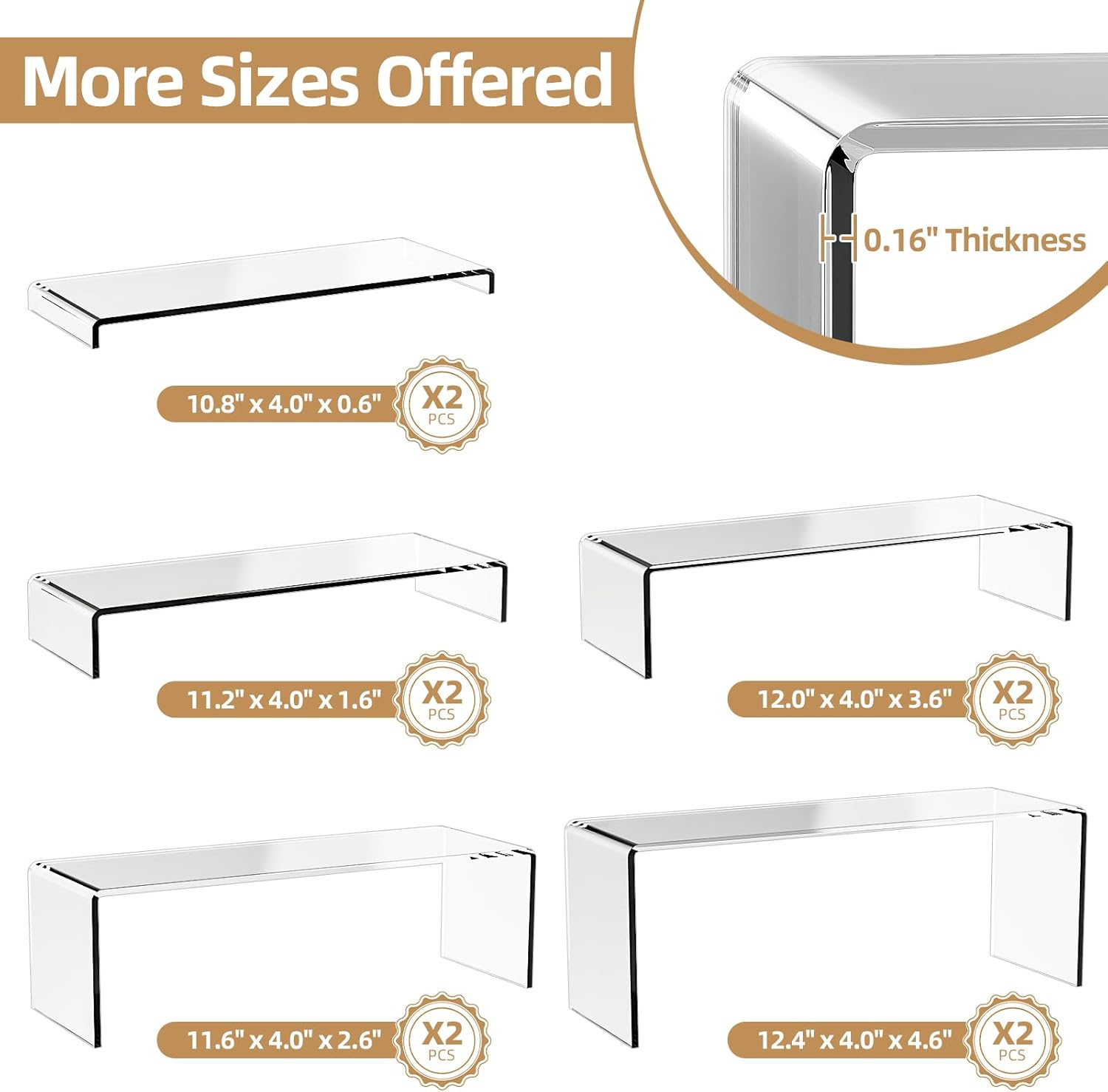 Private Label 10 Pack Acrylic Spice Rack Organizer for Cabinet(10.8"~12.4"L), 5 Size Seasoning Organization with Non-Slide Silicone Pads, Clear Shelf Riser Storage Can & Cup for Kitchen Countertop, Cupboard, Pantry Dropshipping Friendly