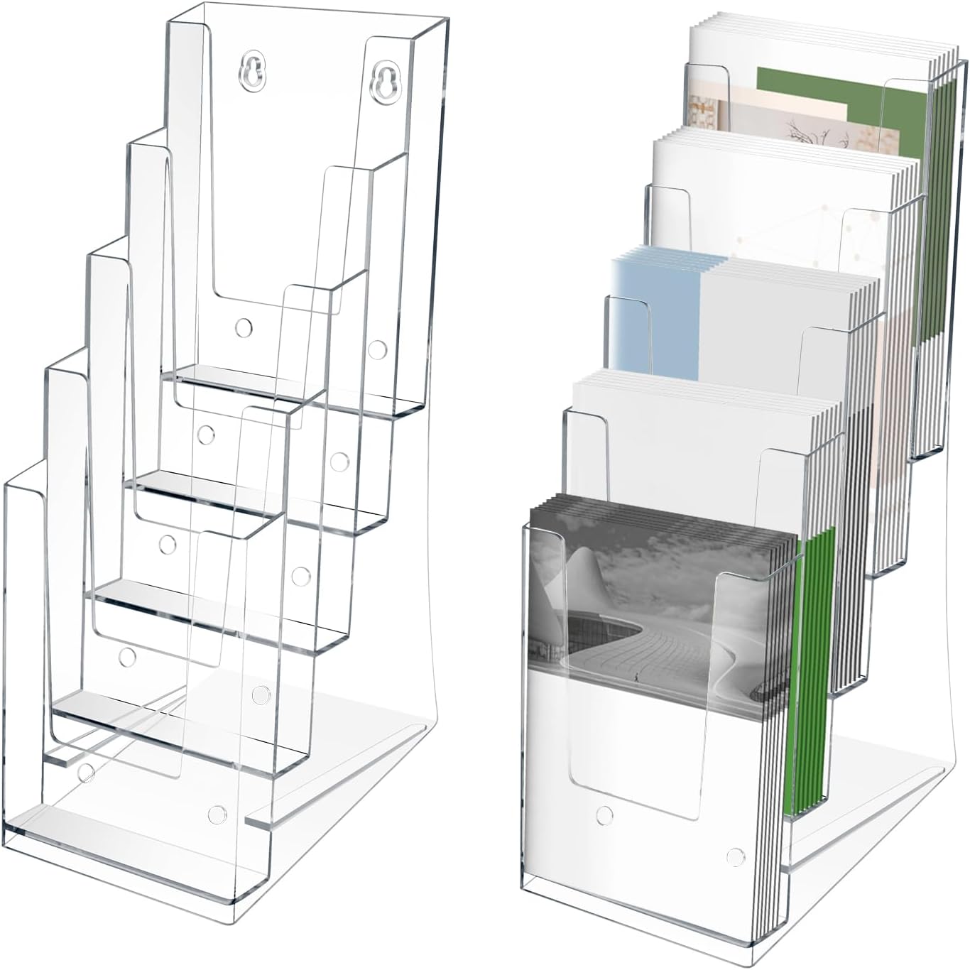 2 Pack Acrylic Brochure Holder 5 Tier Clear Brochure Display Stand Impact Resistant Sturdy Literature Rack Organizer Plastic Brochure Holder for Magazine, Literature, Booklet (2)