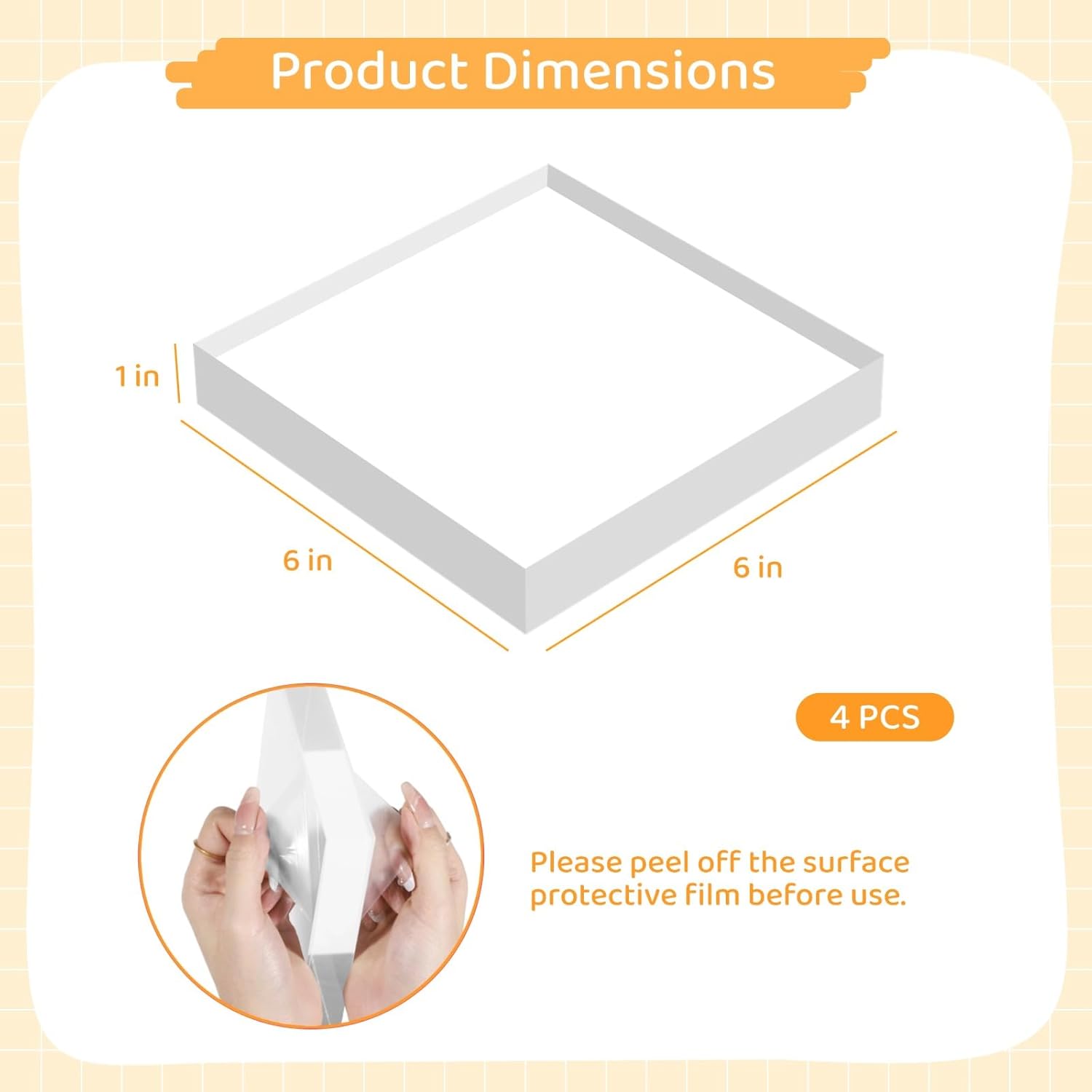 ODM 4 Pcs Acrylic Blocks for Display - 6×6×1" Clear Acrylic Cubes, Square Jewelry Display Risers, Polished Ring Display Holder Bases, Cake Craft Showcase Stands Custom Logo Service