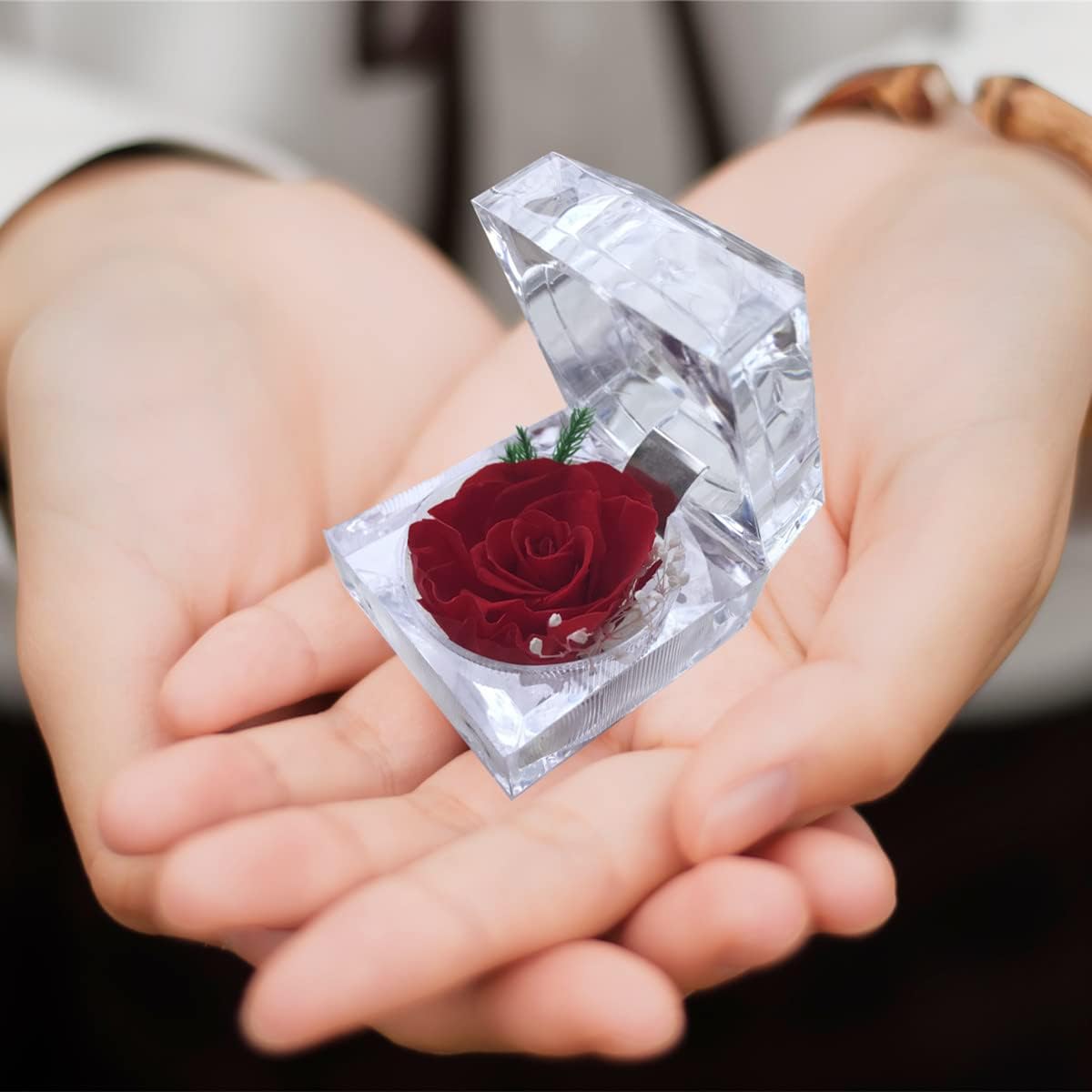 ODM Preserved Rose Real Forever Rose in Mini Clear Ring Box, Eternal Flower Rose Gifts for Women Mom Girlfriend Grandma, Mothers Day, Anniversary, Valentines, Christmas, Birthday (red) Custom Mold Development