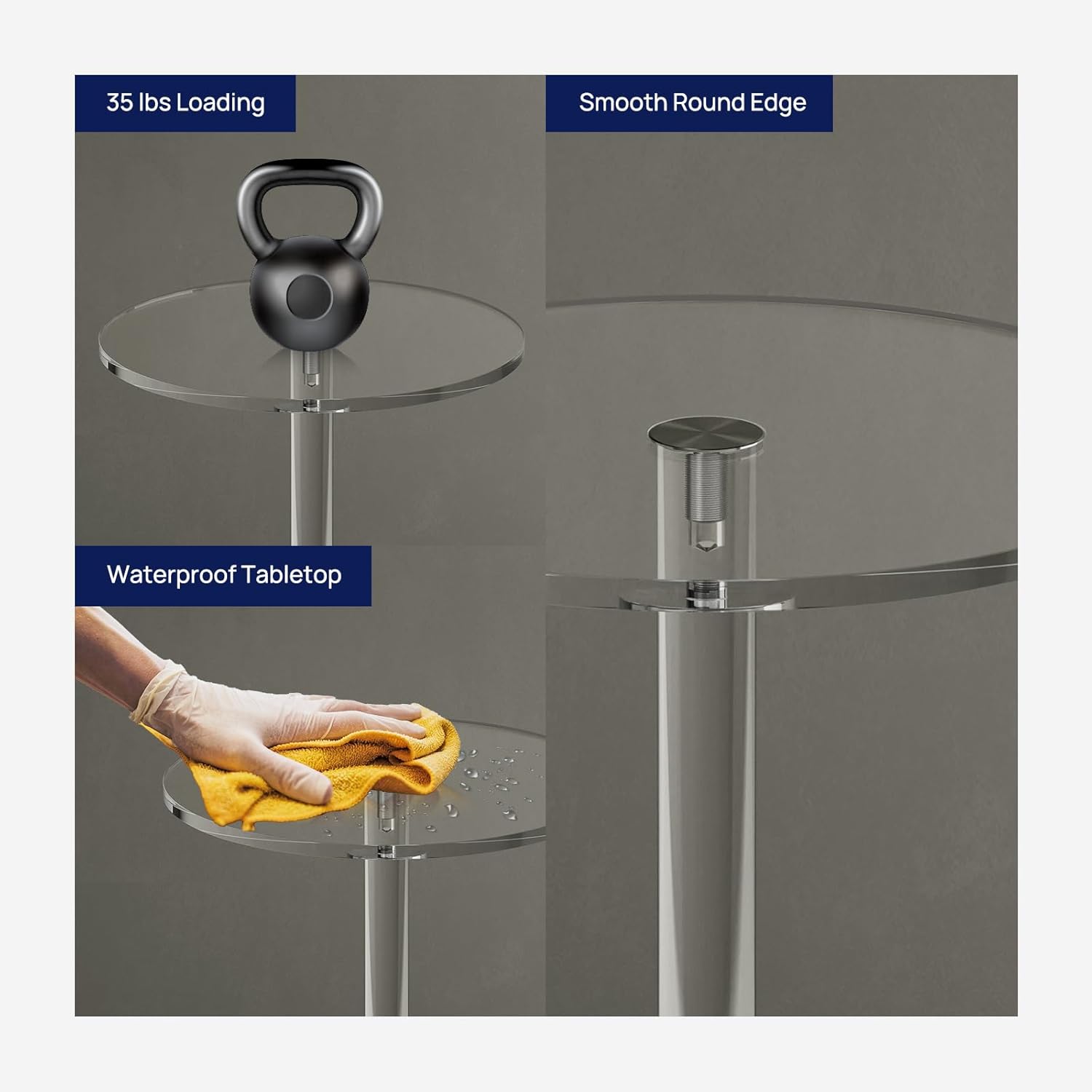 Private Label HMYHUM Acrylic Drink Table for Small Spaces, 11.8" L x 11.8" W x 21.3" H, Clear Pedestal Side Table for Living Room, Round, Easy Assembly OEM Wholesale Manufacturer