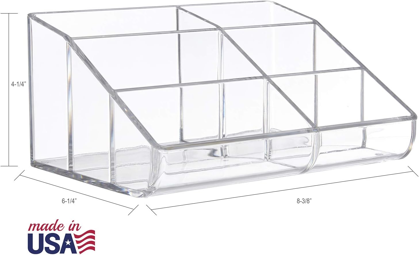 Private Label STORi Clear Plastic Vanity Makeup Organizer | 6-Compartment Holder for Brushes, Eyeshadow Palettes, & Beauty Supplies | Curved Front Design | Made in USA Factory Direct Price