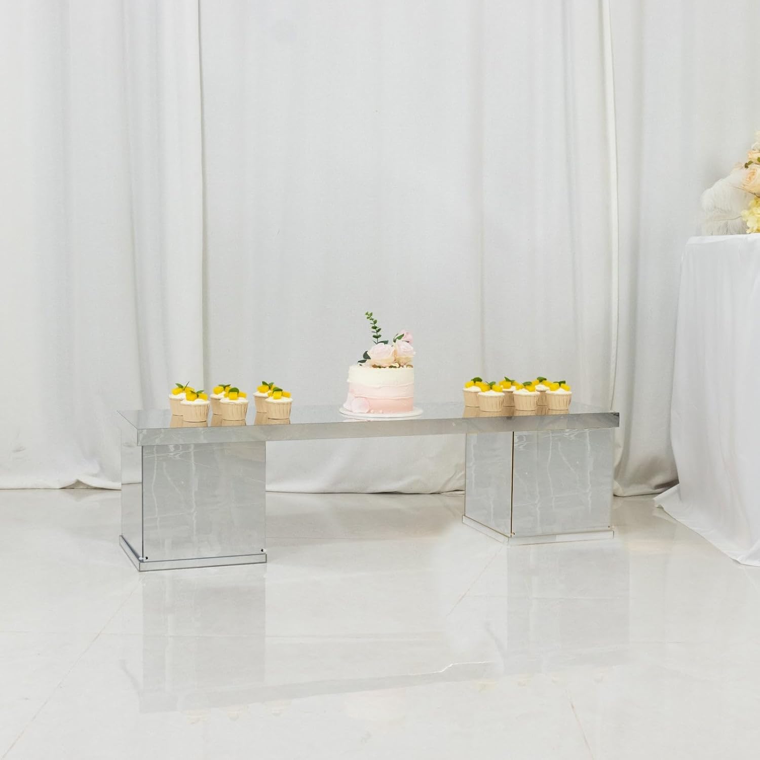 Private Label Efavormart Silver Plexiglass Connector Plate for Rectangular Pillar Pedestal Stands, 4mm Thick Mirror Finish Acrylic Table Top Bridge with Protective Film 46"x12" OEM Wholesale Manufacturer