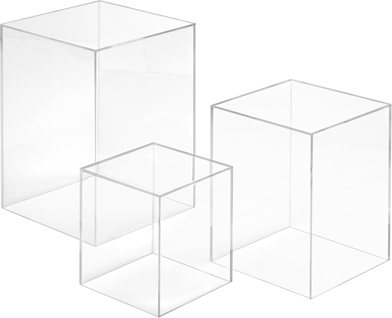 Red Co. Set of 3 (5", 7", 9") Square Clear Acrylic Event Decor Display Pedestal Stands with Polished Edges