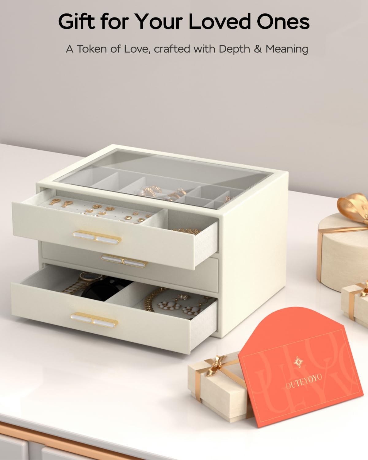 Direct Manufacturer Jewelry Box for Women, 3-Layer Drawer Jewelry Organizer with Clear lid, Large Jewelry Boxes Accessory for Necklaces, Rings, Earrings, Bracelets Storage, Mothers Day Gifts for Mom, Cloud White Low MOQ