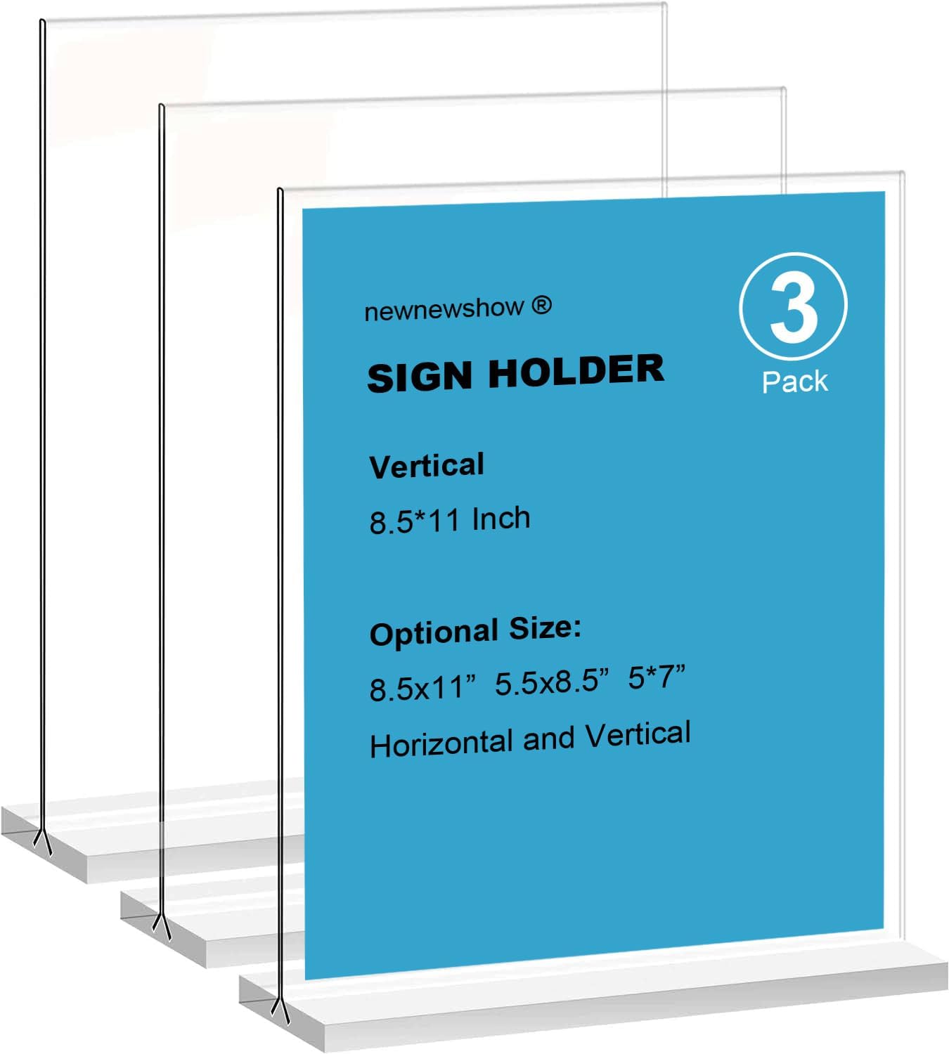 newnewshow 8.5x11 Acrylic Sign Holder 3 Pack Vertical Double-Sided Display (Optional 8.5x11 8.5x5.5 5x7 Horizontal and Vertical)