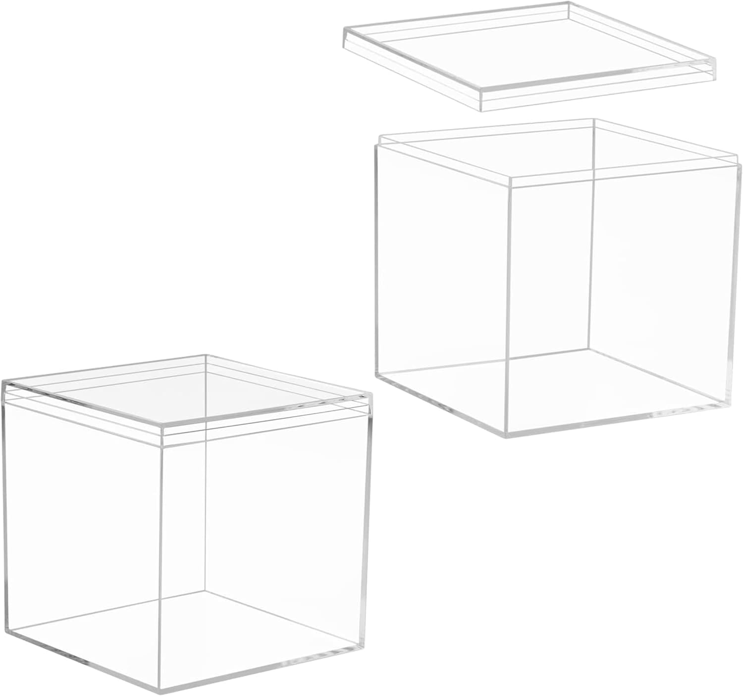 Large Acrylic Box With Lid Clear Display Boxes 2 Packs Acrylic Square Cube Jewelry Storage Box Home & Office Plastic Containers Weddings Easter Party Gift, Treats Boxes