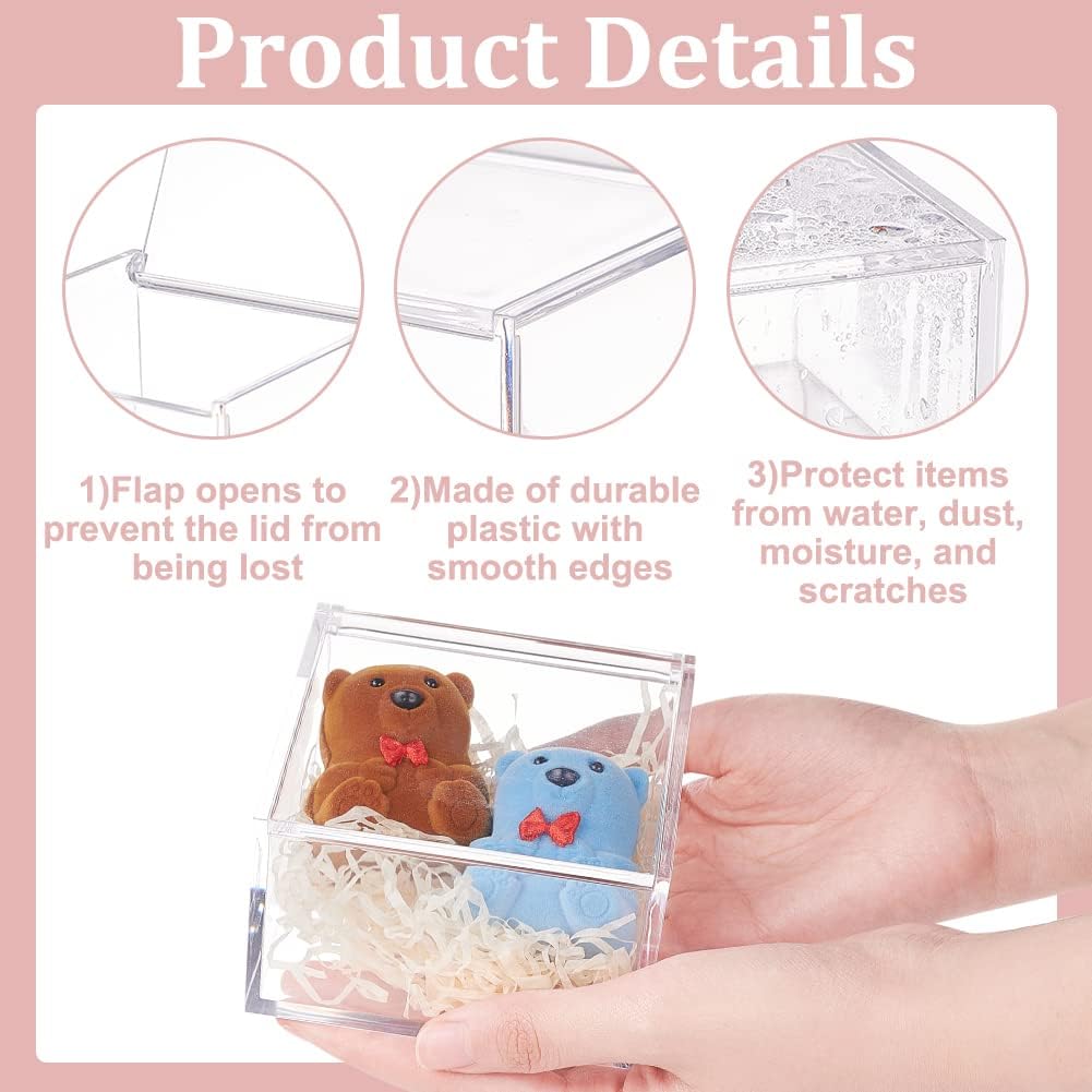 Private Label BENECREAT 2Pcs Acrylic Box with Lid, 4x4x2.3inch Clear Cube Display Case Storage Boxes Organizer Containers for Wedding Birthday Gift Packing Jewelry Office Supplies Storage Custom Logo Service