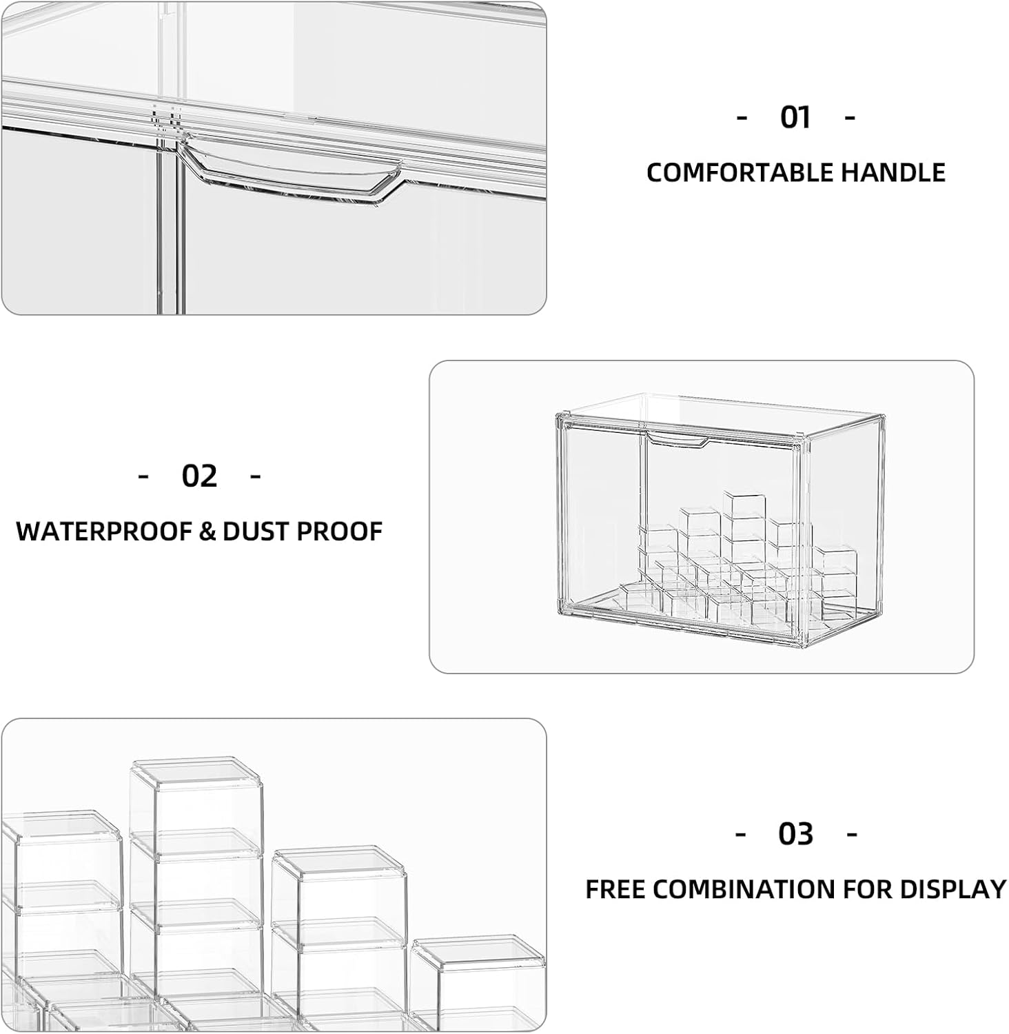 Wholesale OEM ODM JOYZAN Acrylic Display Case 2 Pack Display Boxes for Collectibles, Figure Display Case with Magnetic Door, Stackable Clear Box with Moveable Cylindrical Modules for Popmart, Funko, Doll Factory & Supplier
