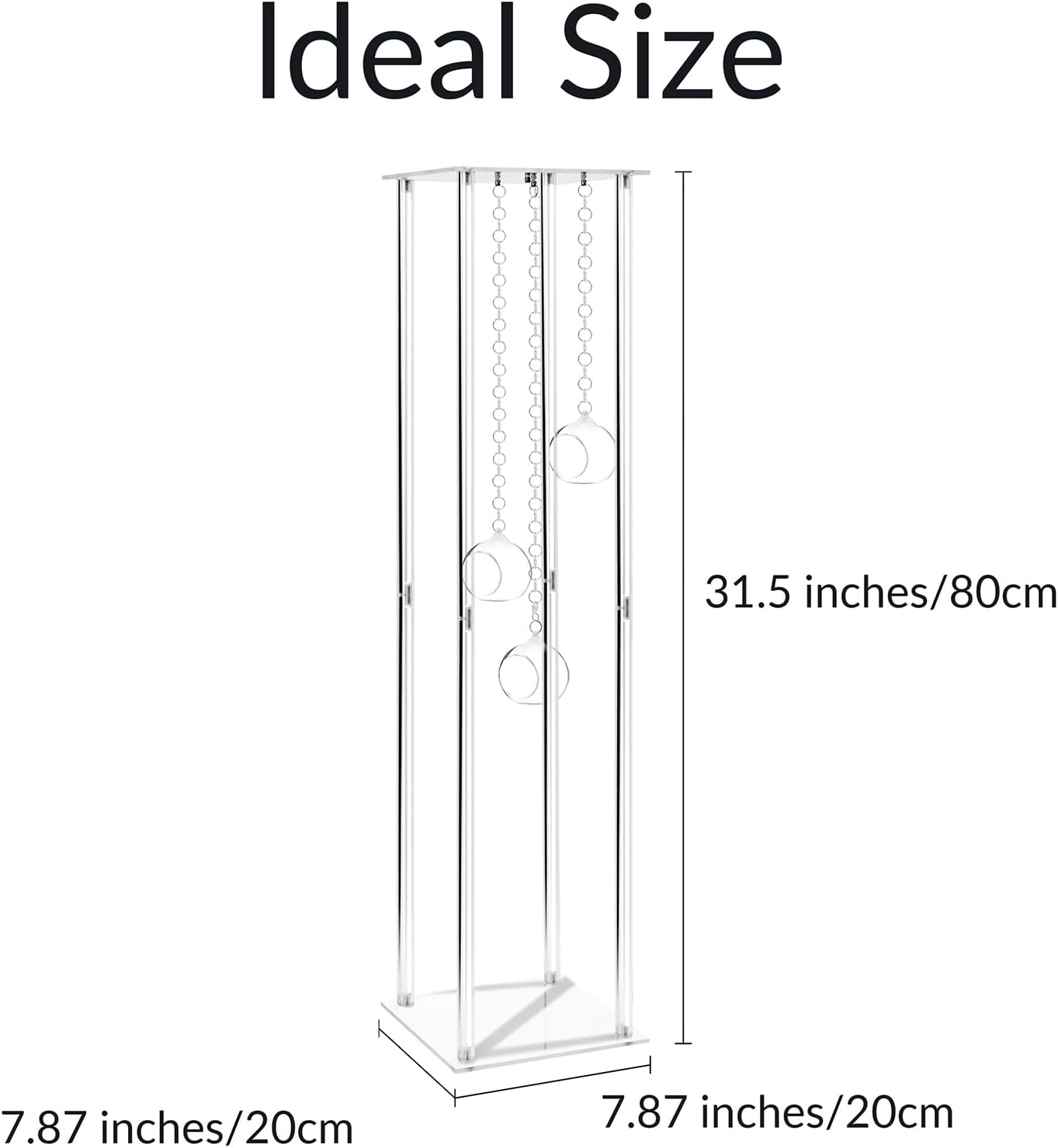 Private Label Clear Acrylic Vases Flower Stand Wedding Centerpieces with Hanging Glass Tealight Globe Candle Holders for Event Party Table Decoration Display Rack Column (2, 32 inch) OEM Wholesale Manufacturer