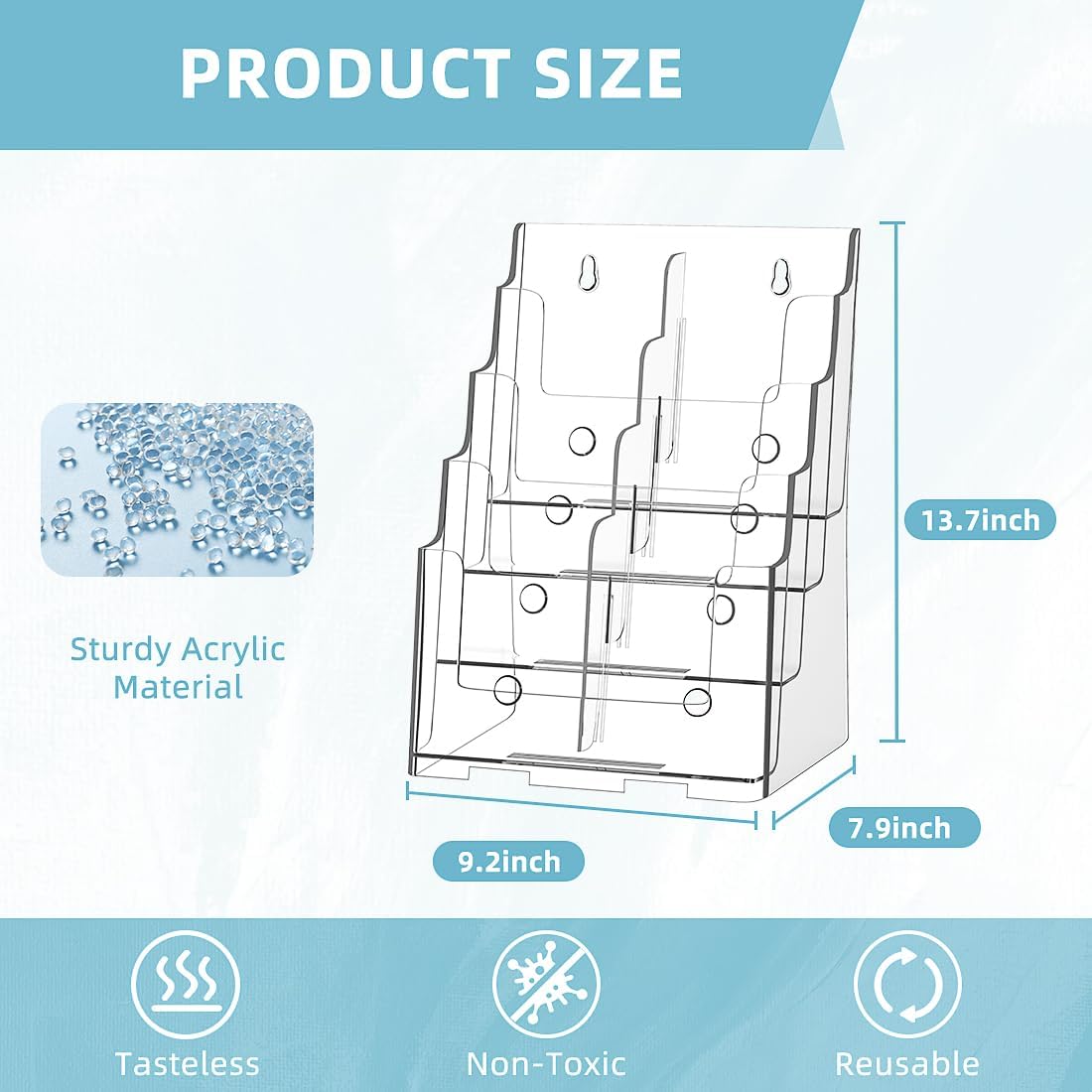 Wholesale Acrylic Brochure Holder 8.5 x 11 inch Brochure Display Stand, Magazine Holder 4 Tier Pamphlet Holder with Removable Divider for 4 x 9 inch Brochures for Wall Mount or Desktop China Factory Bulk Supply