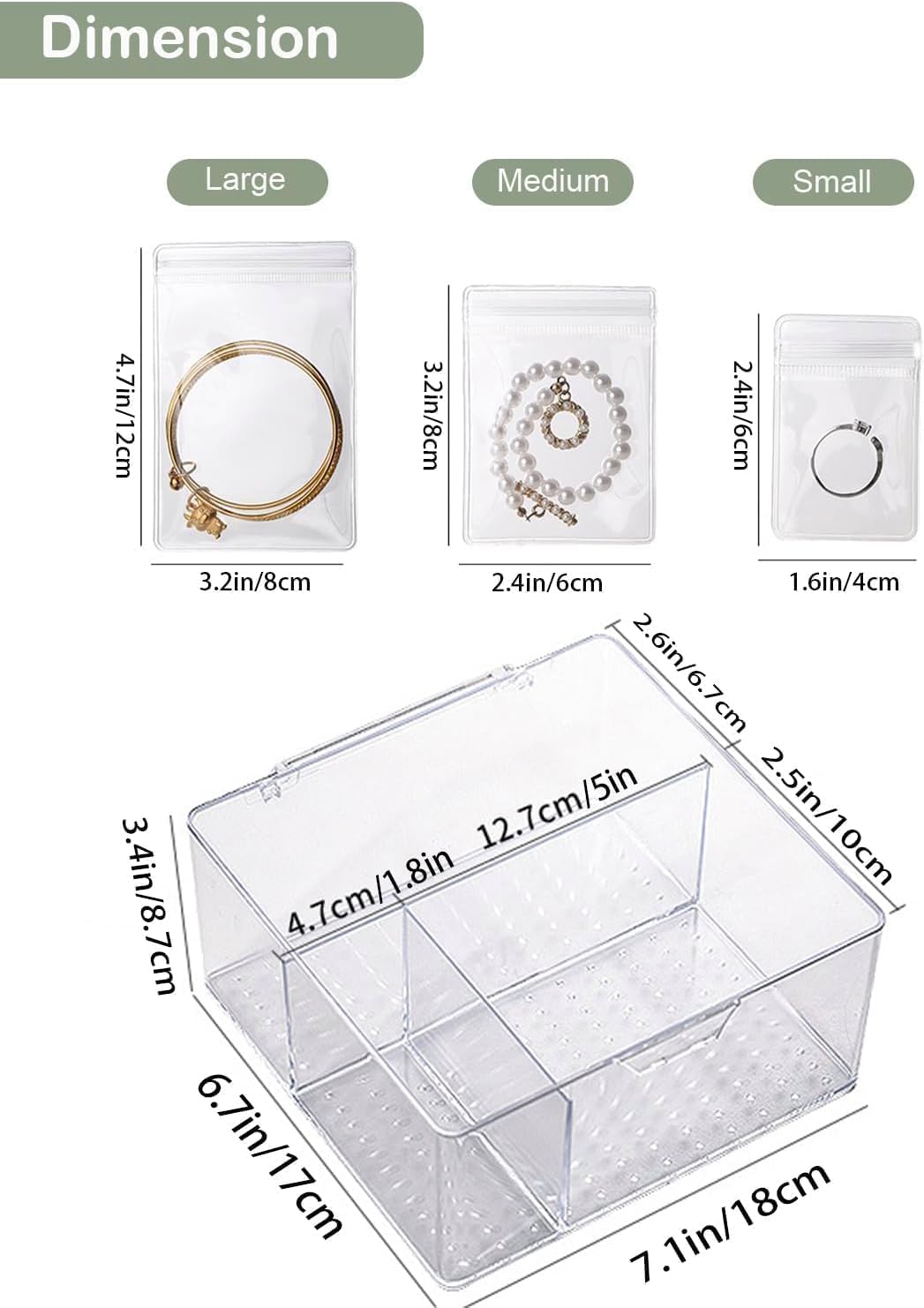 Direct Manufacturer 4 In 1 Acrylic Jewelry Organizers and Storage with 60 Portable Anti Tarnish Jewelry Bags, Clear Jewelry Box Organizer, Travel Jewelry Case for Earrings/Rings/Necklaces for Women Girls Low MOQ