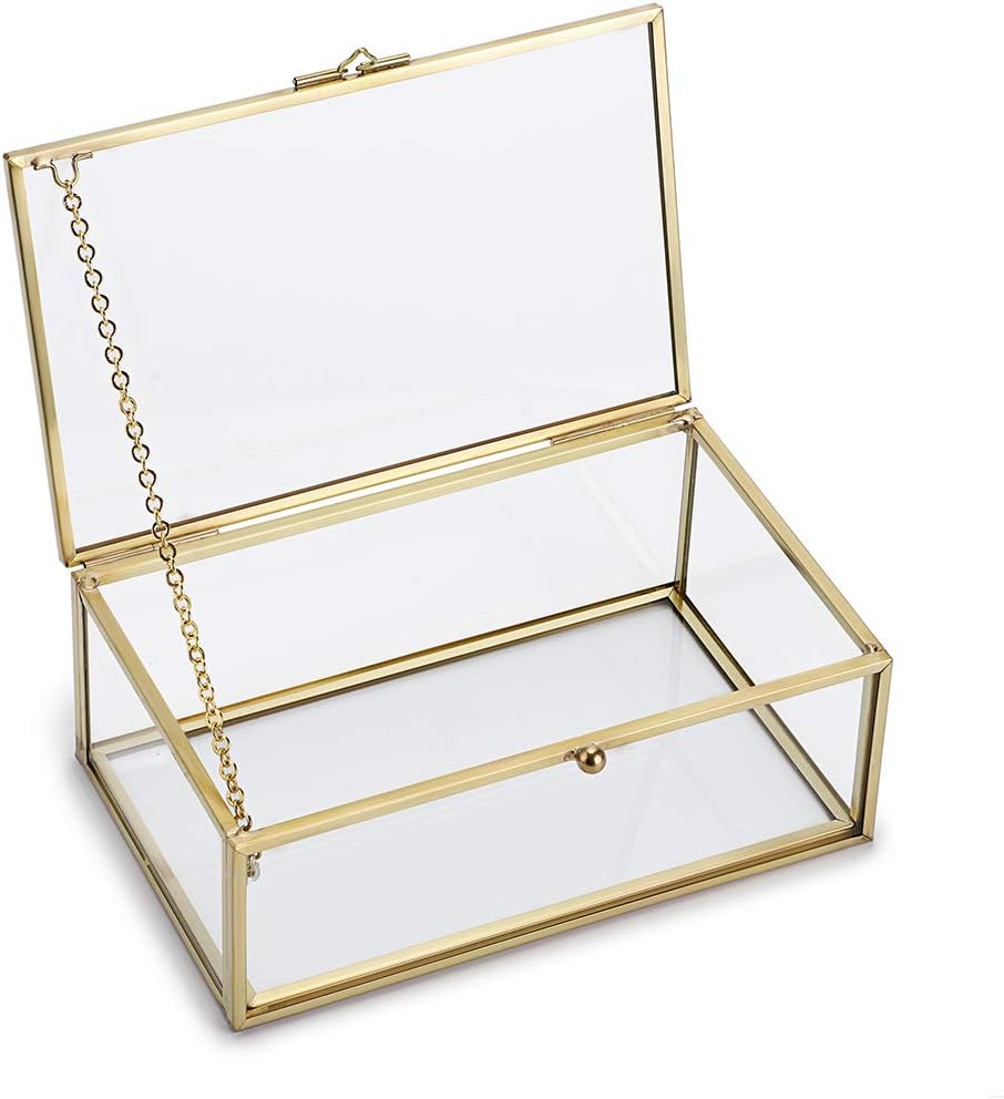 Direct Manufacturer Hipiwe Vintage Glass Keepsake Box, Rectangle Jewelry Display Organizer Box Vanity Lidded Box Home Decor Accent Decorative Box for Storage Trinket Rings Bracelet Low MOQ