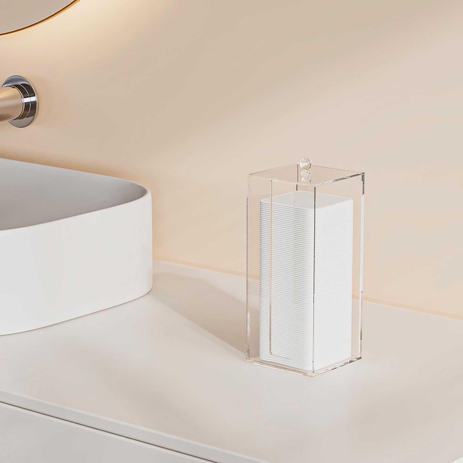 Private Label Acrylic Clean Pad Storage Box for Clean Skin Club, Cotton Pad Dispenser, Square Rounds Cotton Pad Holder (Pad Not Included) - Vertical with Lid Custom Logo Service