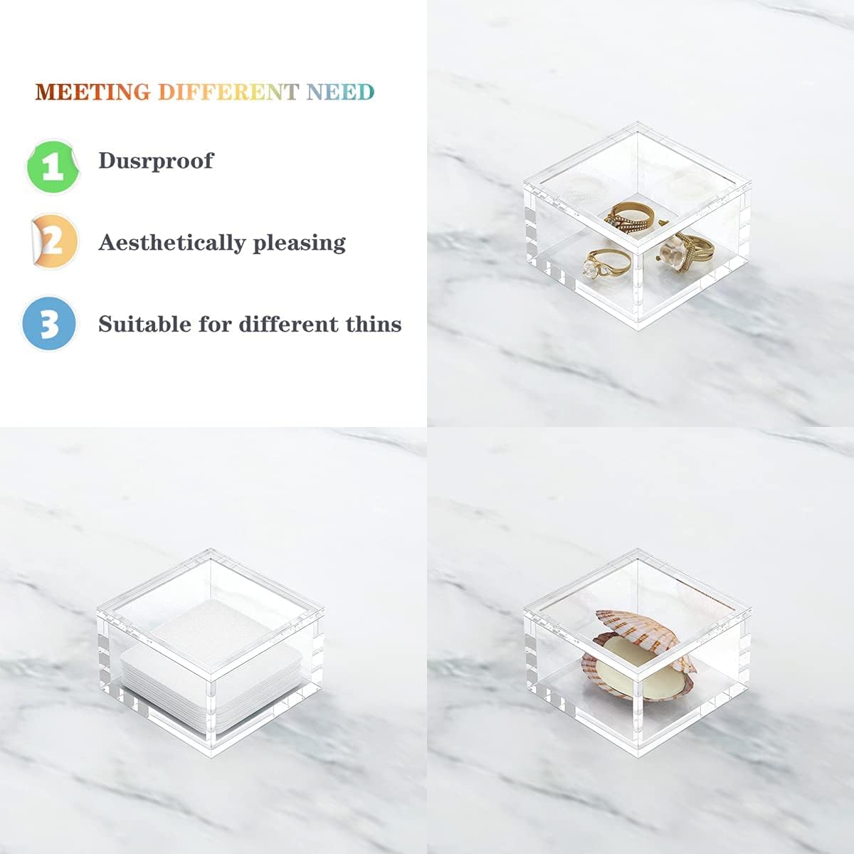 Private Label AITEE Small Acrylic Box with Lid, Clear Cube Display Case, Multi-Purpose Box Square Container for Holding Staples, Highlighters, Adhesive Tape, Paper Clips, Stamps, Display in Office or Home (Small) Custom Logo Service
