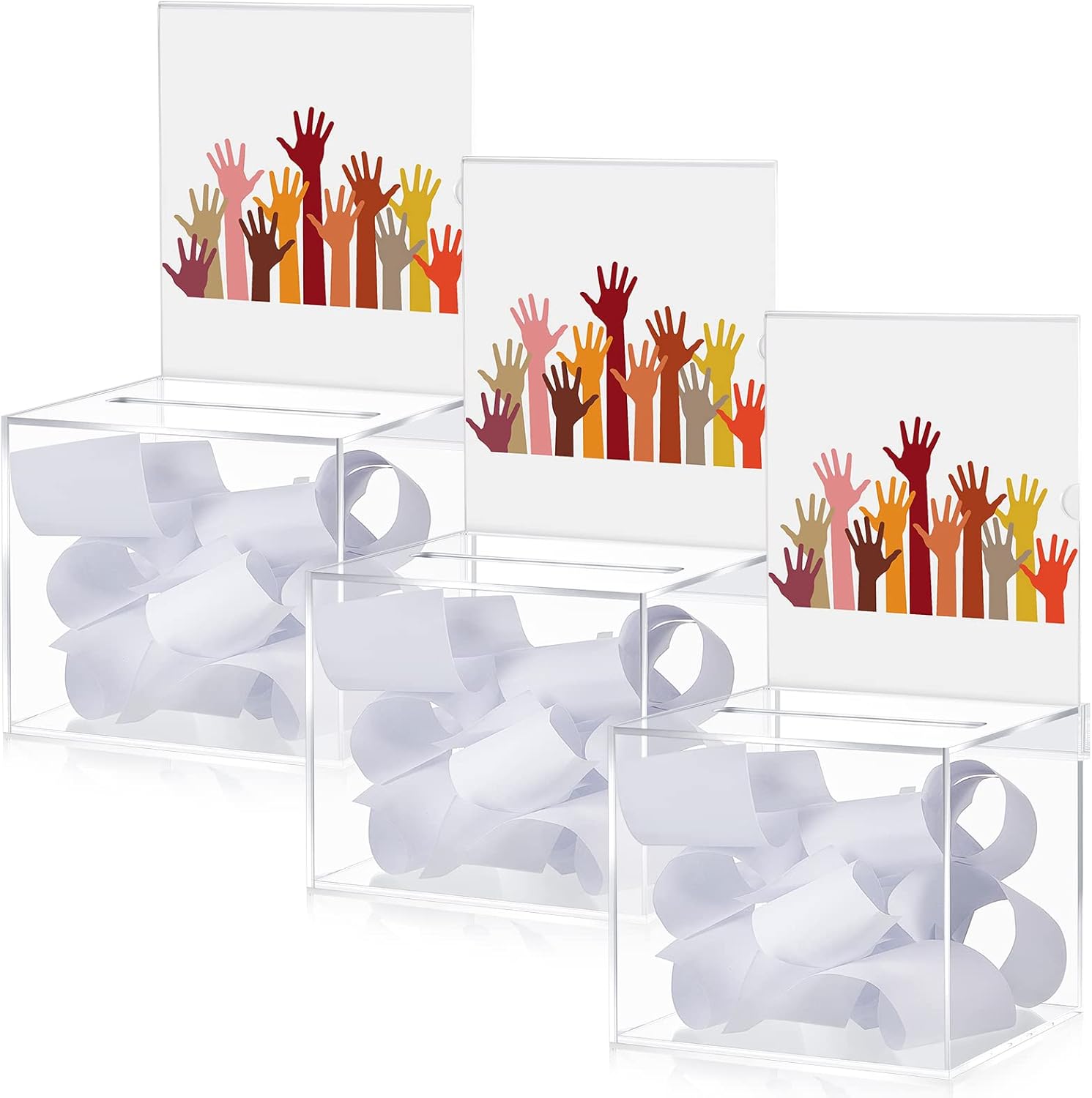 Bucherry 3 Pcs Acrylic Donation Box with Slot Clear Ballot Suggestion Raffle Ticket Box with Sign for Fundraising, Raffle, Collecting, Donating, Voting, 5.9 x 5 x 5 Inches