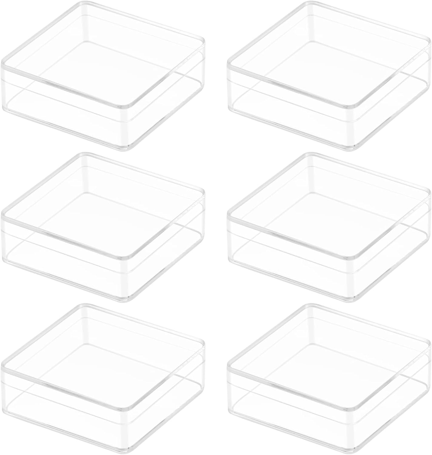Small Acrylic Box Clear 6 Pack 2.4x2.4x0.79 Inches Min Clear Plastic Square Containers with Lid for Candy, Pill, Tiny Jewelry Beads, Coins