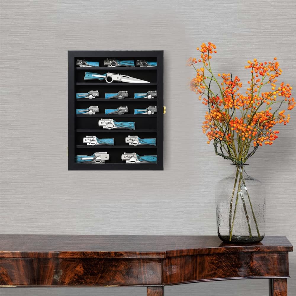 Private Label Pocket Knife Display Case Knife Collection Display Box for Wall Folding Knife Cabinet with Uv Protection Acrylic Lockable for Military Knife Black Custom Mold Development