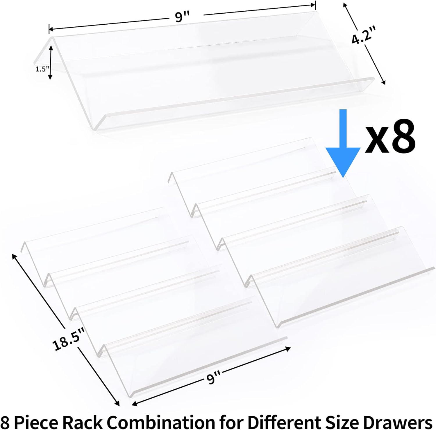 Private Label MIUKAA Clear Acrylic Spice Drawer Organizer, 4 Tier- 2 Set Expandable From 9" to 18" Seasoning Jars Drawers Insert, Kitchen Spice Rack Tray for Drawer/Countertop (Jars not included) Dropshipping Friendly