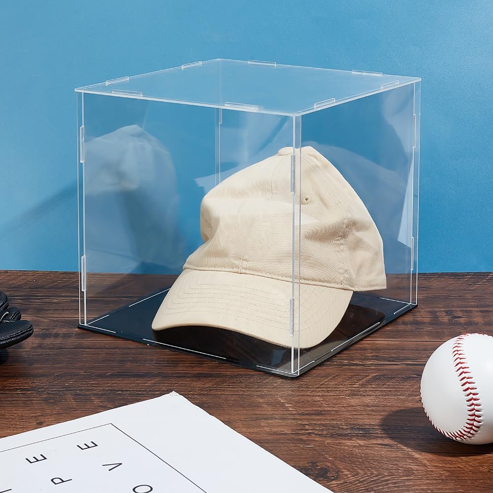 ODM AHANDMAKER Display Case Clear Cube Baseball Holder Hat Box with Black Base Acrylic Display Case for Action Figures, Baseball, 8.07x8.07x8.27 Inch Custom Logo Service