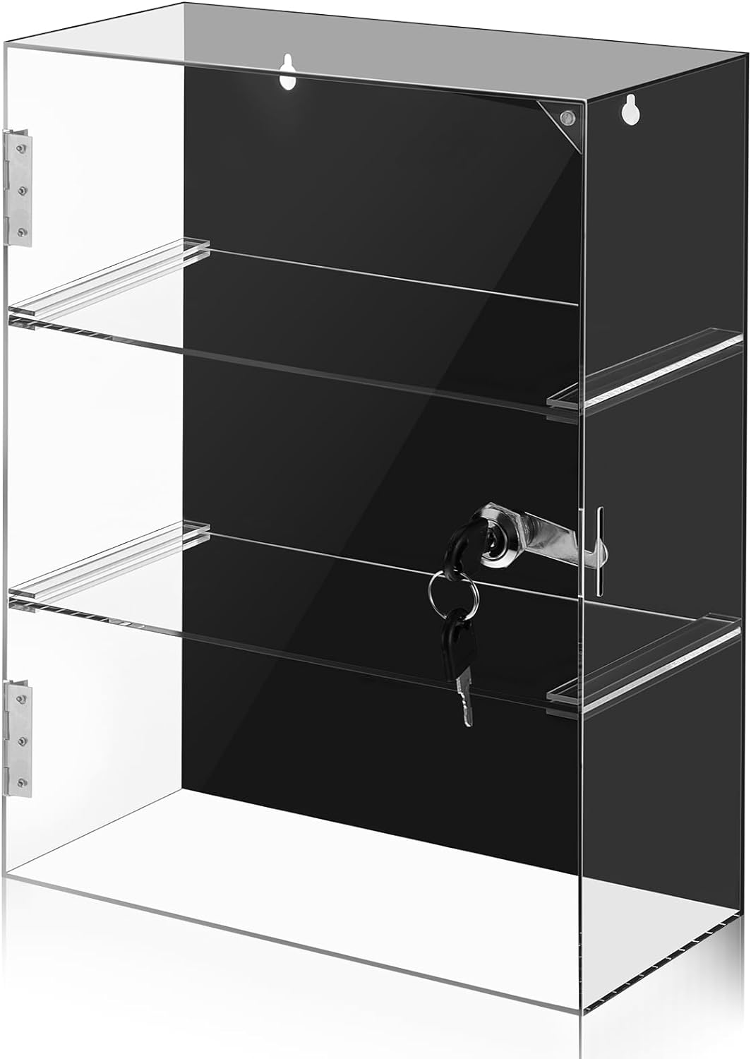Barydat Acrylic Display Case with Lock Key Countertop Display Case Clear Showcase Display Cabinet Multi Functional Safe Storage Box for Retail Store (Black Removable 3 Tier,11.8 x 5.9 x 15.7 Inch)
