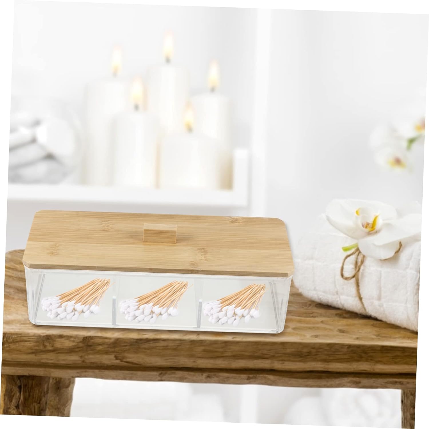Private Label 1pc Acrylic Makeup Storage Box with Lid Transparent Cotton Pads Holder for Desktop Organization Stylish Vanity Makeup Rack with Smooth Edges for Bathroom and Custom Logo Service