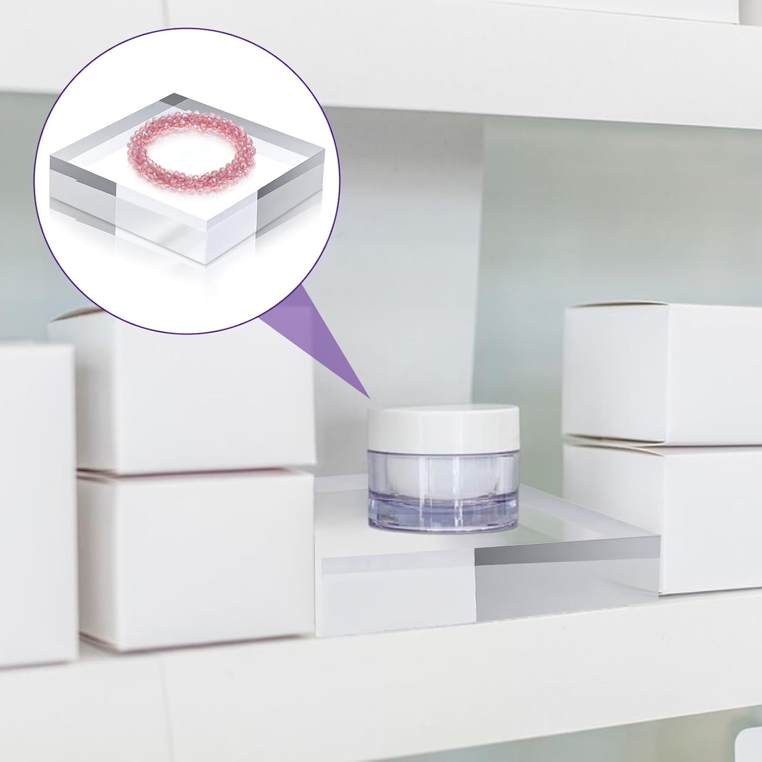 ODM DIVINA VITAE 6 Pieces Acrylic Blocks 4 x 4 x 1 Inch Clear Acrylic Square Display Block Lucite Blocks Clear Polished Cube Risers Solid Jewelry Display Pedestal Stand Ring Showcase Holder Base Custom Logo Service
